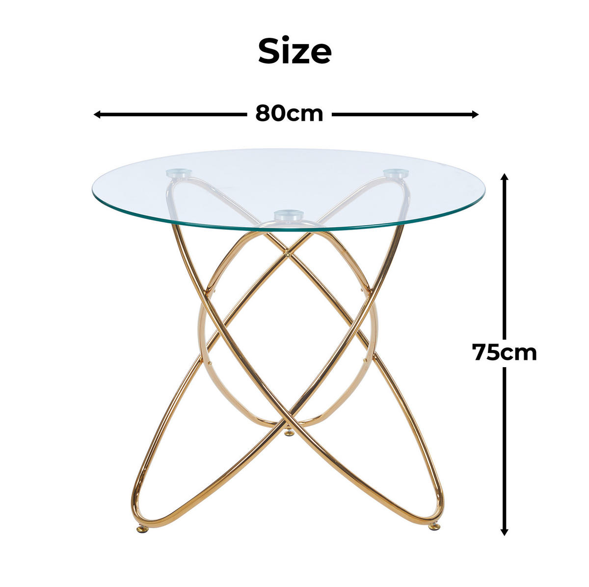 ESSTISCH in Gold mit Glasplatte und Metallgestell,80/80/75 cm - Goldfarben, Metall (80/80/75cm) - Flora Grace