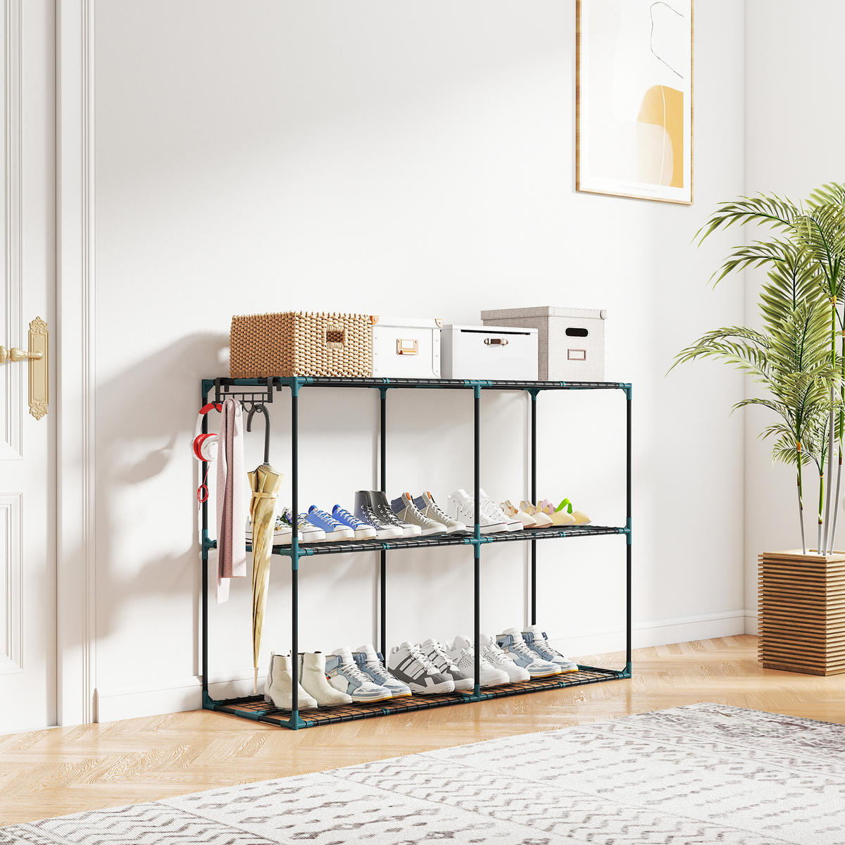 3-ETAGEN Pflanzenständer, 100 cm hoch Blumenständer mit Regalböden, mehrstöckig - Dunkelgrün, Metall (48/100/143cm) - Outsunny