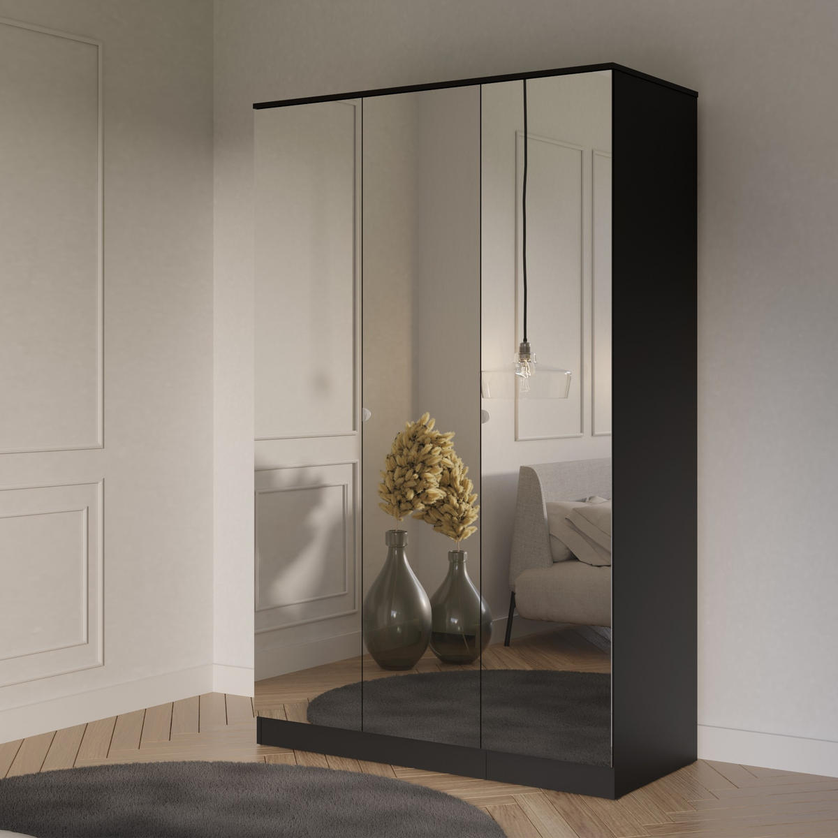 DREHTÜRENSCHRANK mit Spiegel Monza 3D 120 Schwarz - Schwarz/Grau, Holzwerkstoff/Metall (120/200/60cm) - mzm24