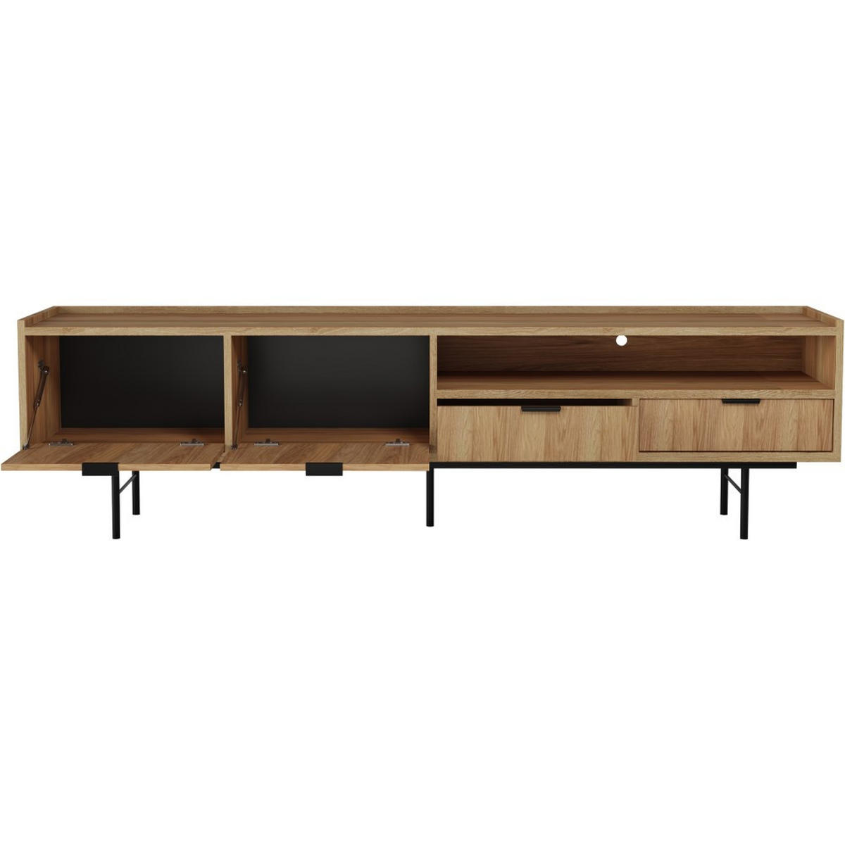 LOWBOARD Evron mit 2 Schubalden und 2 Tür, Walnuss - Eichefarben/Schwarz, Holzwerkstoff/Metall (200/55/40cm) - Beautysofa