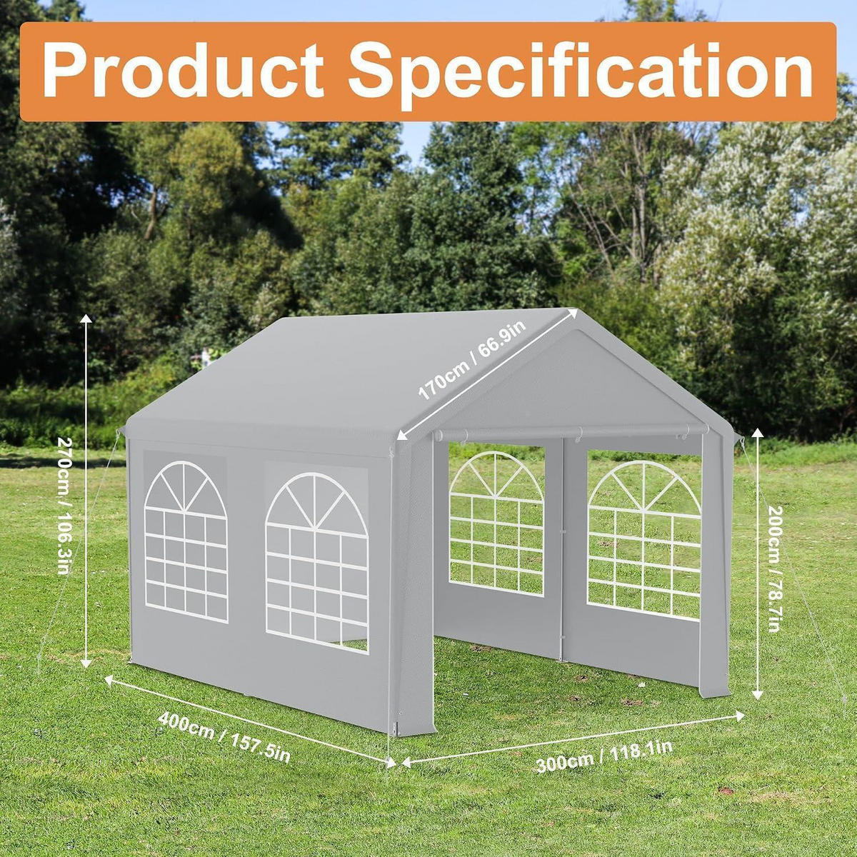 GARTENZELT 3 x 4 m Grau mit 4 Seitenwänden - Grau, Textil (300/400/270cm)