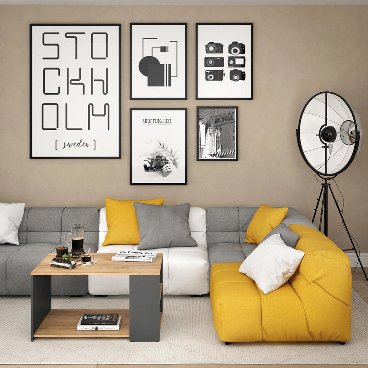COUCHTISCH Dario Anthrazit 90 x 59 cm - Anthrazit/Eiche Wotan, Holzwerkstoff (59/90/48.1cm) - Vicco