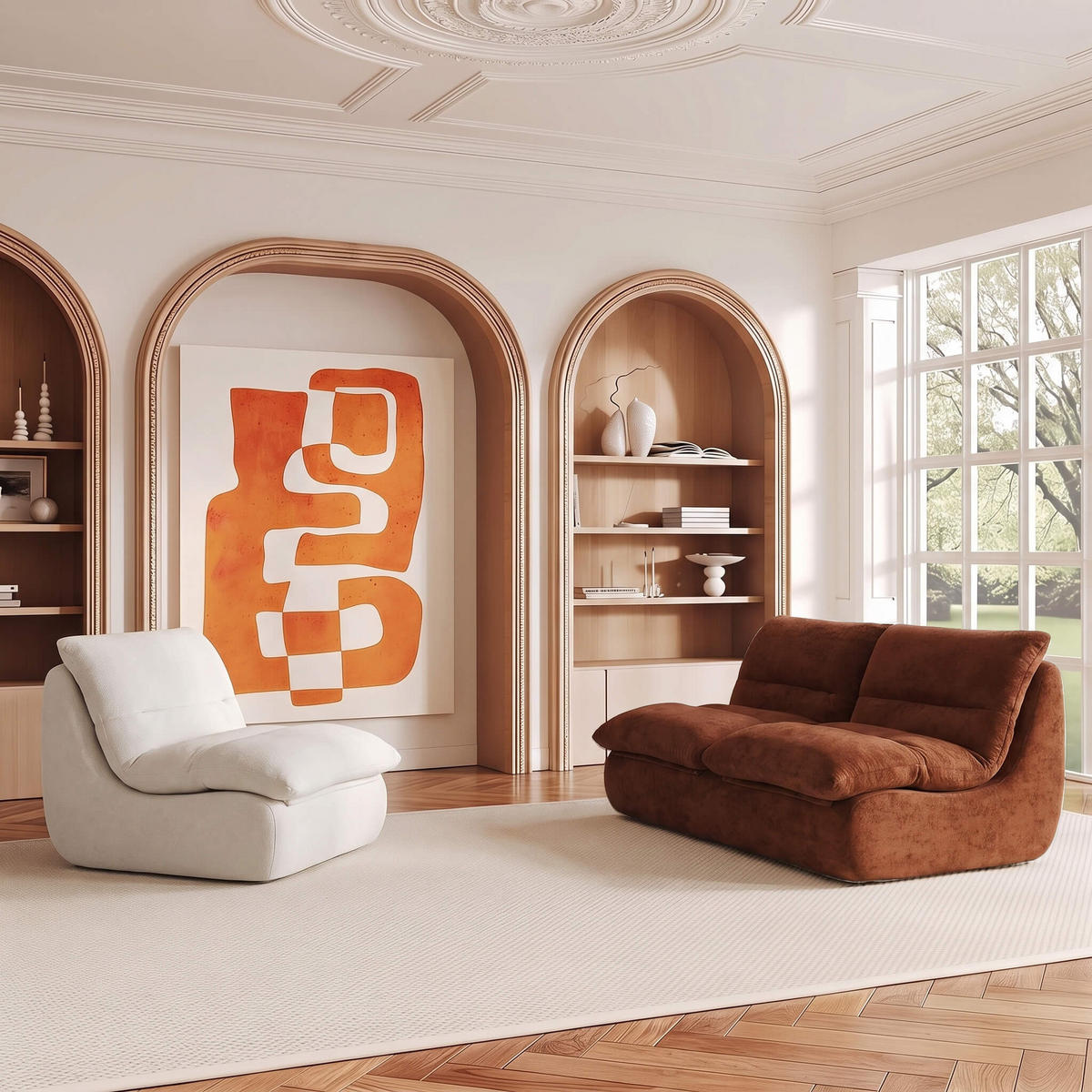SITZGARNITUR Nuvia Sofa und Sessel Schokolade und Weiß - Braun/Weiß, Textil (160/73/100cm) - COCO Living