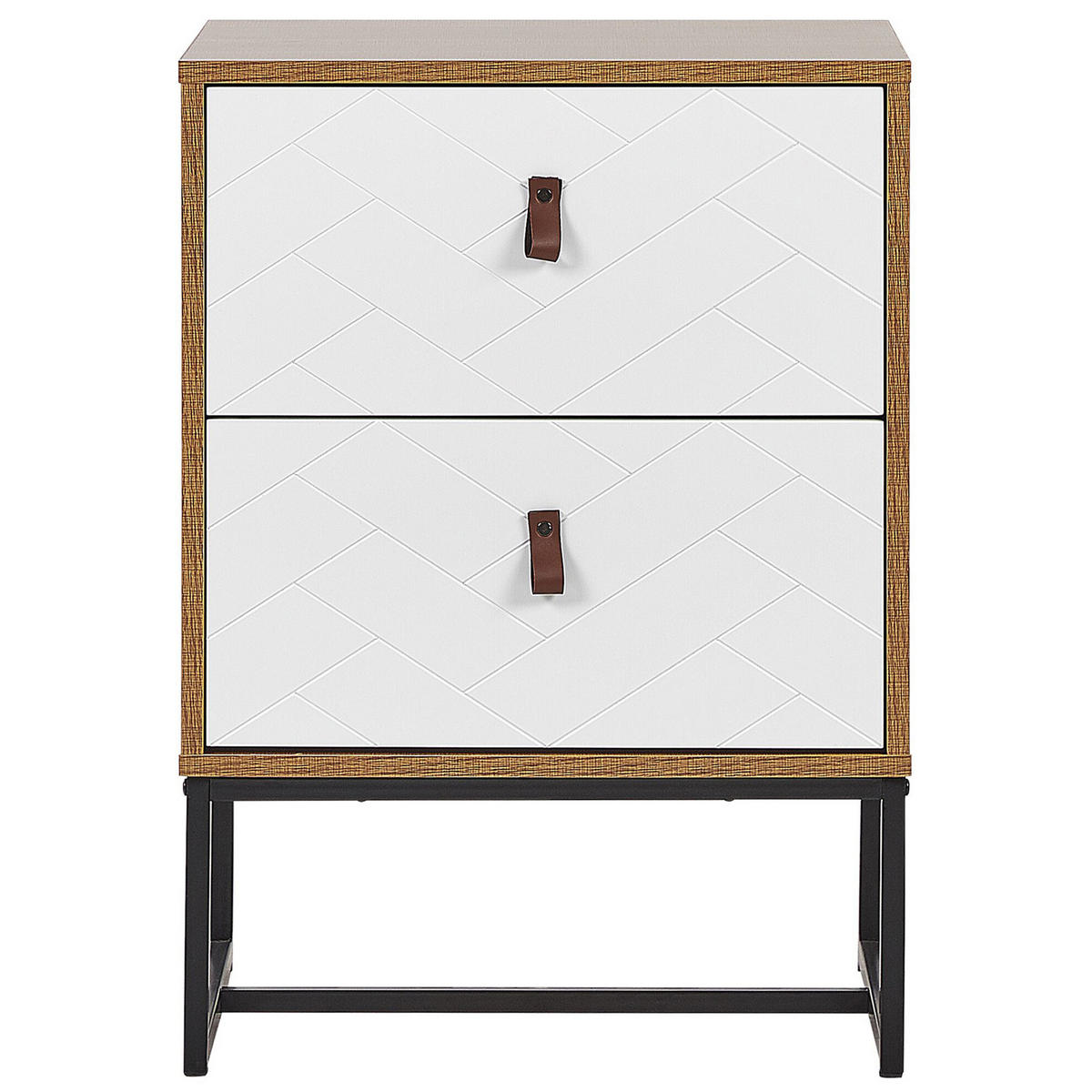 NACHTTISCH heller Holzfarbton/weiß 2 Schubladen Nueva - Hellbraun/Schwarz, Holzwerkstoff (49/69/38cm) - Beliani