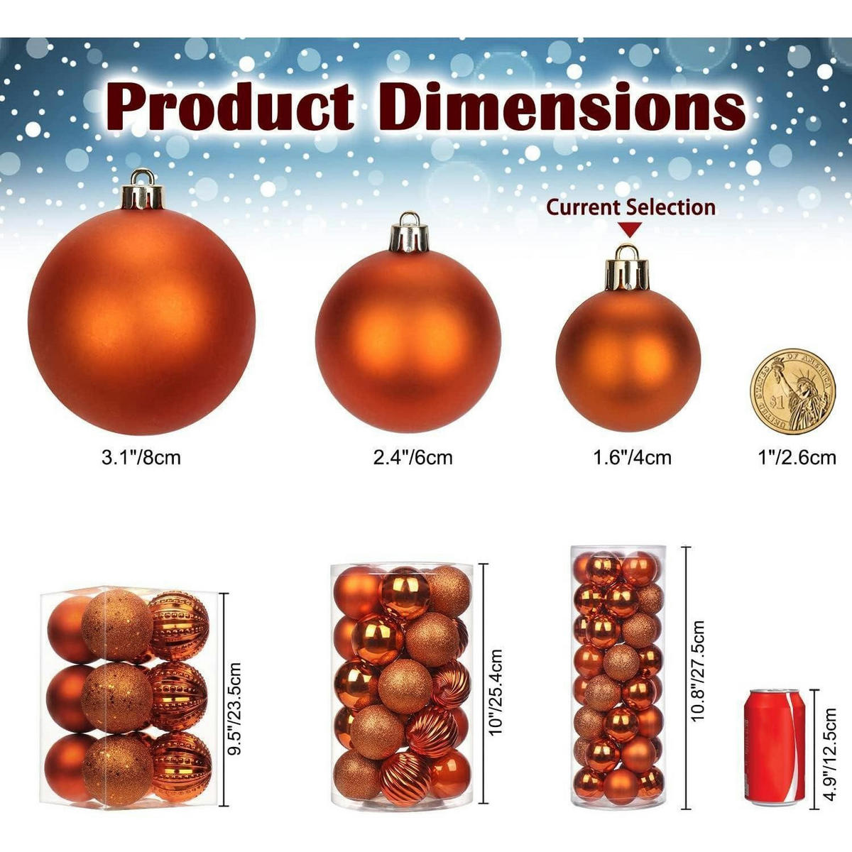 WEIHNACHTSKUGELN 40 Stück Bruchsicher Kunststoff Orange 4 cm - Bronzefarben, Kunststoff (4/4/4cm)