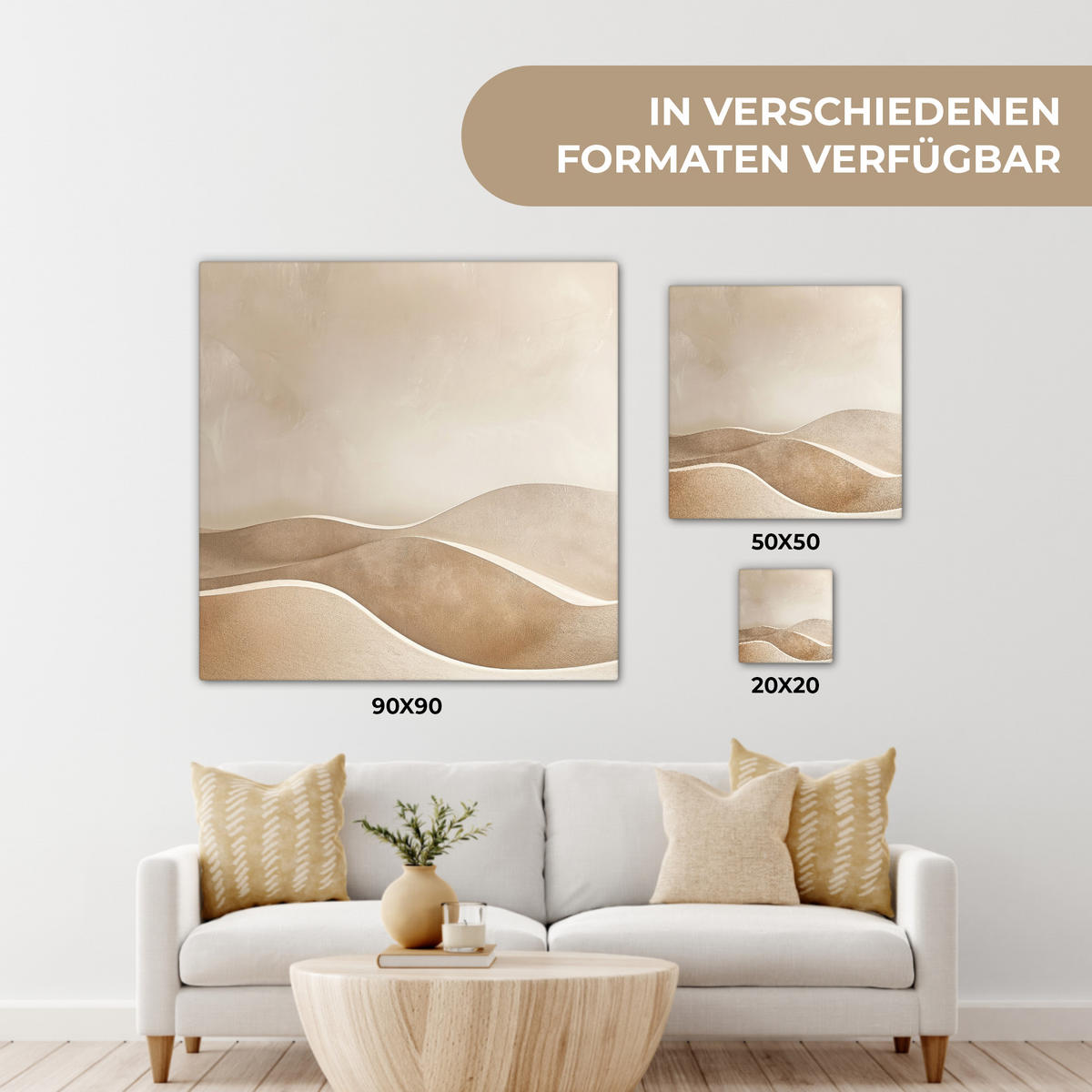 LEINWANDBILD Beige - Natur - Abstrakt - Modern 20x20 cm - Beige, Textil (20/20cm) - MuchoWow