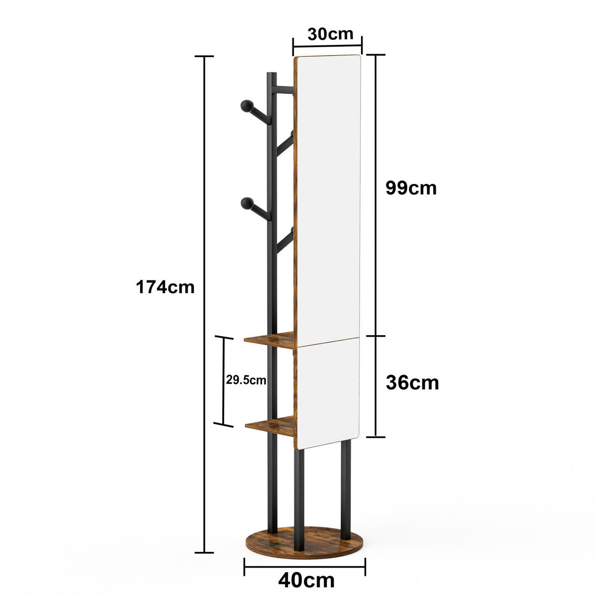 KLEIDERSTÄNDER 135/30 cm Schwarz/Braun aus Holzwerkstoff und Stahl drehbar - Schwarz, Holzwerkstoff (40/174/40cm) - OKMYHOME