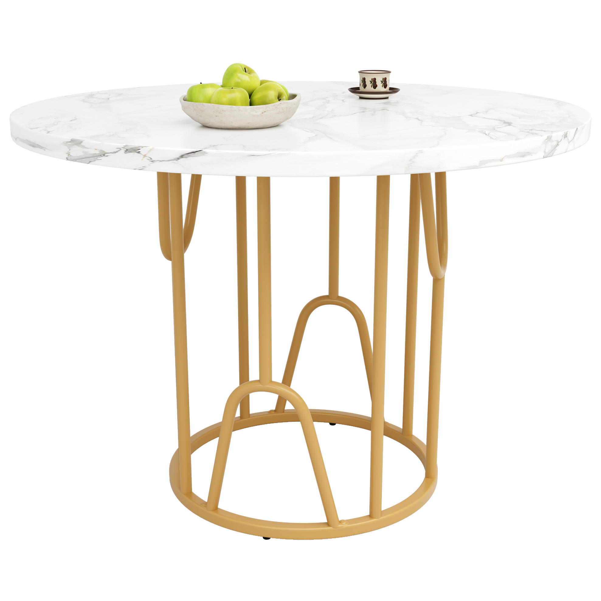 ESSTISCH 80/80/76 cm mit MDF-marmorierter Tischplatte und goldenen Beinen - Weiß, Holzwerkstoff (80/80/76cm) - OKWISH
