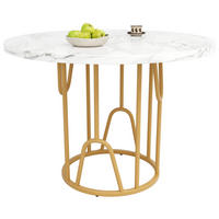 ESSTISCH 80/80/76 cm mit MDF-marmorierter Tischplatte und goldenen Beinen - Weiß, Holzwerkstoff (80/80/76cm) - OKWISH