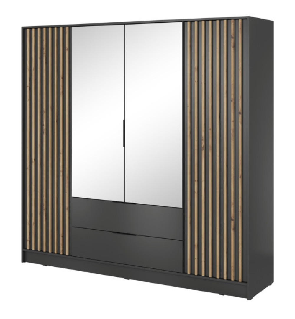 SCHRANK Grafit Kelly Mit Lamellen Und Spiegel 206 cm - Transparent/Graphitfarben, Holzwerkstoff (206/200/51cm) - Sepro Meble