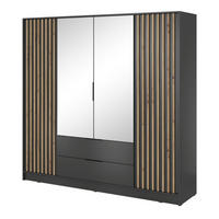 SCHRANK Grafit Kelly Mit Lamellen Und Spiegel 206 cm - Transparent/Graphitfarben, Holzwerkstoff (206/200/51cm) - Sepro Meble