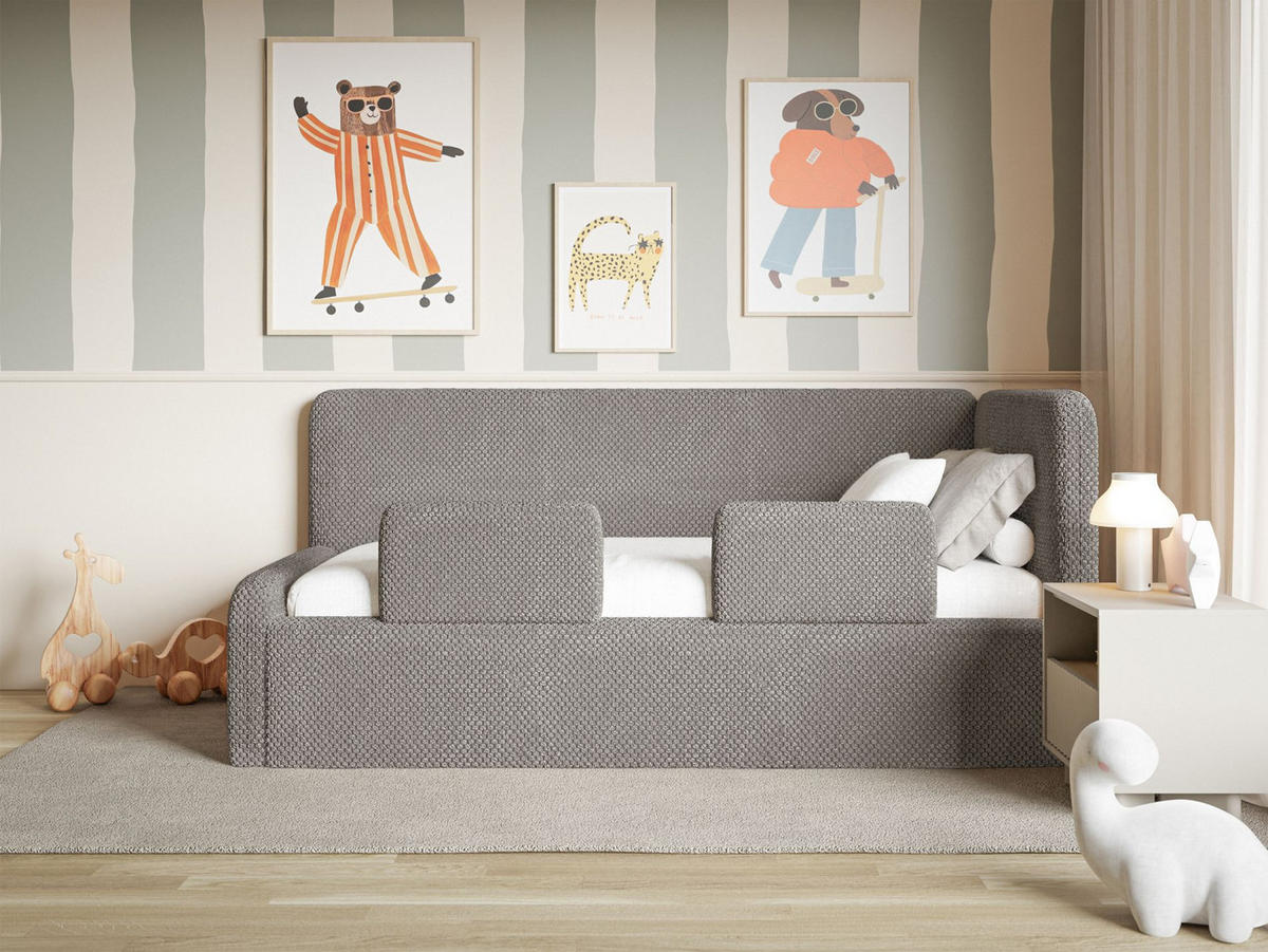 KINDERBETT Fanko Samt Taupe 90x200 cm - Graubraun/Schwarz, Kunststoff/Textil (90/200cm) - Selsey