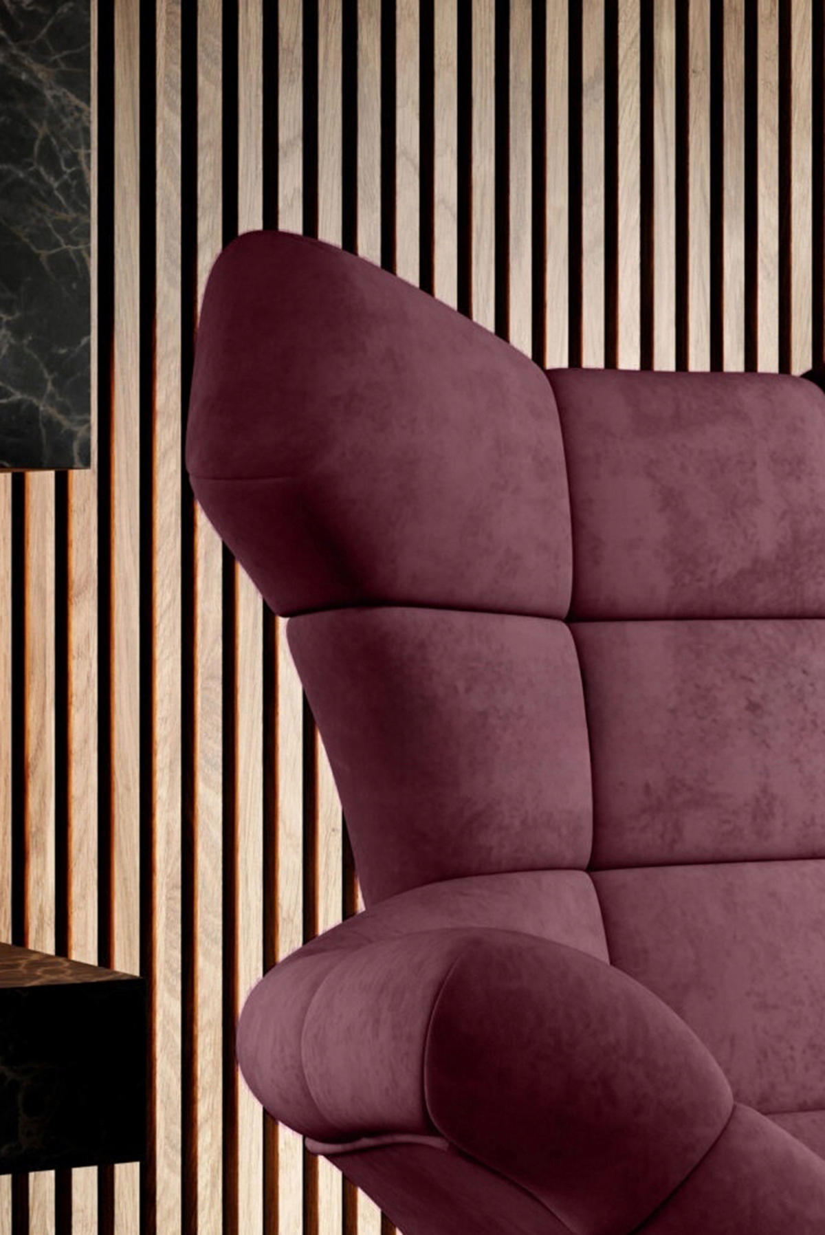 SESSEL SENSI Relaxstuhl mit 360° Drehung und Schwingfunktion – Lux-Schaumkissen, Kastanienbraun, 104x46x119 cm - Bordeaux/Schwarz, Holz/Textil (104/119/84cm) - DomoHome