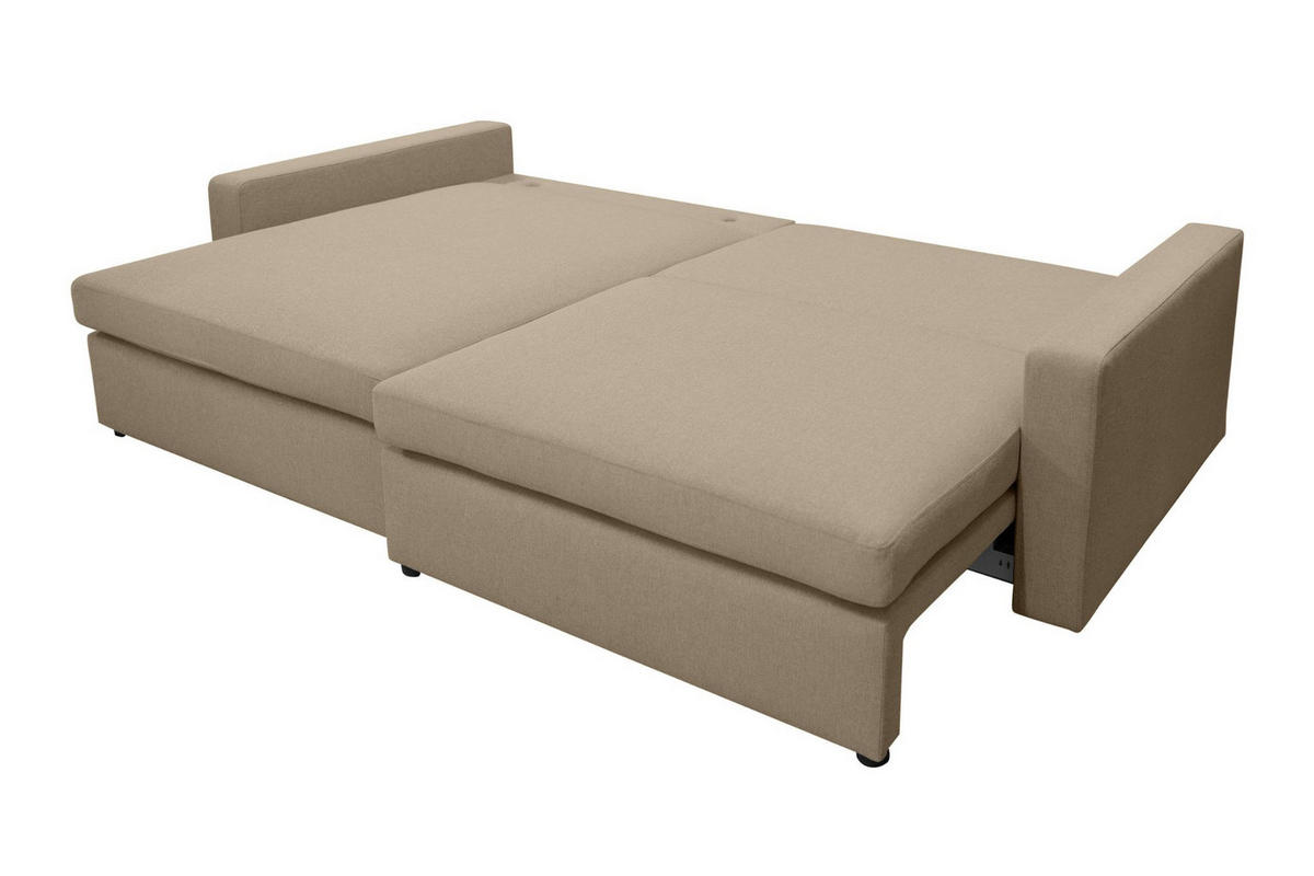 ECKSOFA Mit Schlaffunktion Und Bettzeugablage LUBEKA Stoff Faro Dunkelbeige Links - Cappuccino, Holz (140/147cm) - Kaiser Möbel