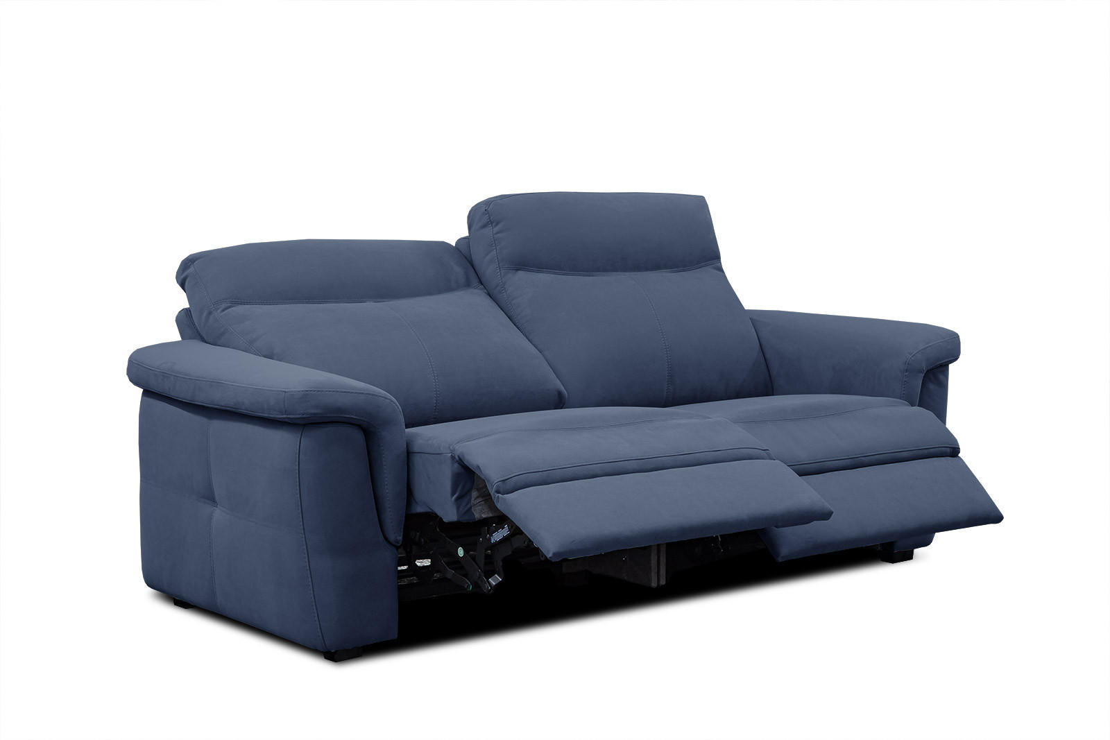 SOFA JONES 2-Sitzer mit 2 Relaxfunktionen, dunkelblau - Schwarz/Dunkelblau, Holz/Kunststoff (166/102/99cm) - Courtois Laville