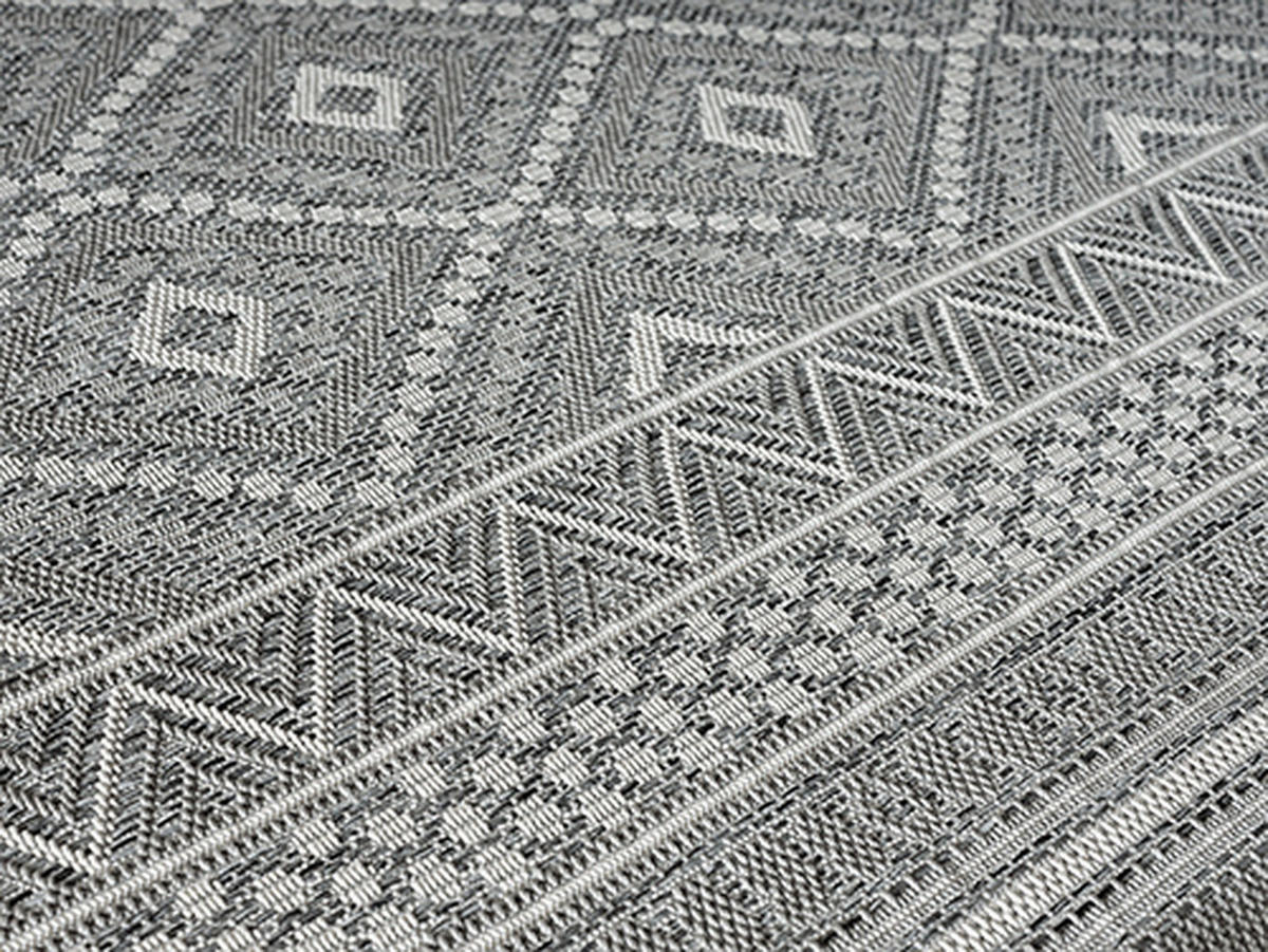 TEPPICH Flachgewebe ESERA Ethno-Rauten Polypropylen Grau 140 x 200 cm - Grau, Textil (140/200cm) - KADIMA DESIGN
