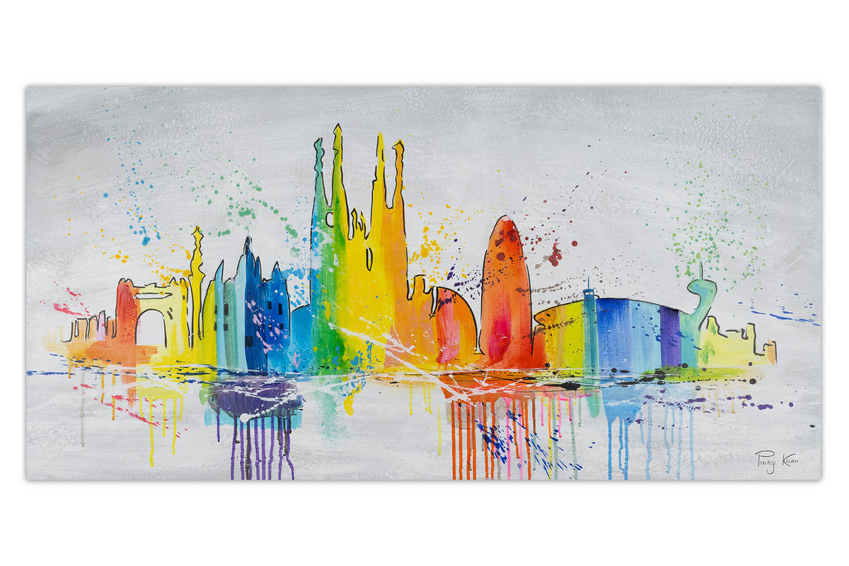 ACRYLBILD HANDGEMALT 120/60 cm - Blau/Gelb, Holz/Textil (120/60cm) - KUNSTLOFT