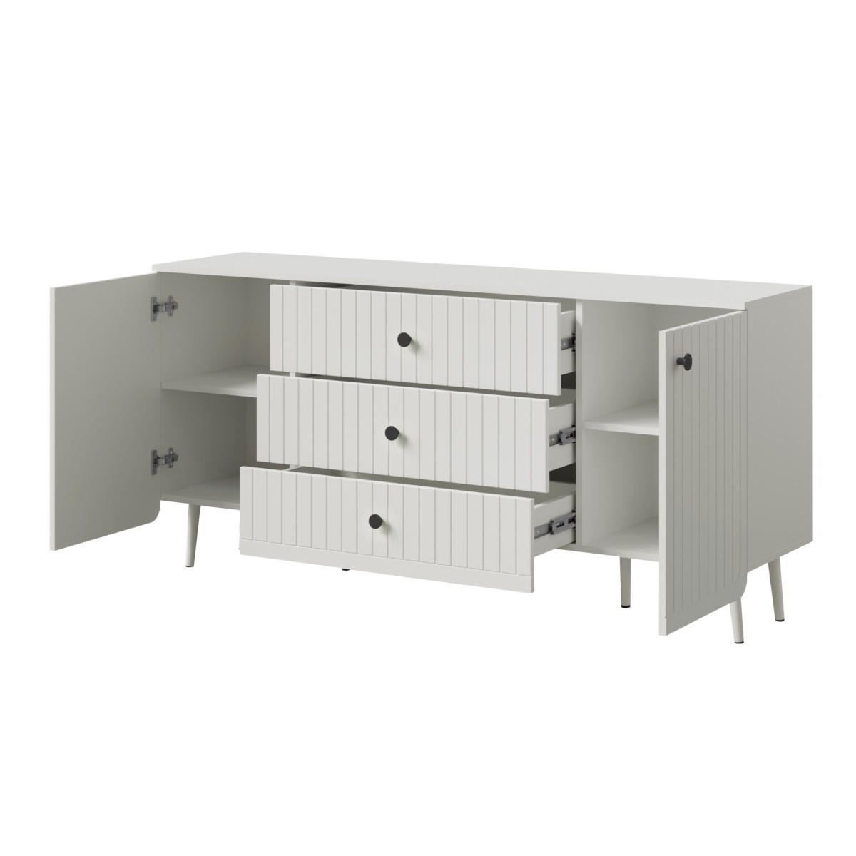 KOMMODE mit Schubladen Chloe 2D3S 165 Weiß (schwarzer oder goldener Griff) - Schwarz/Weiß, Holzwerkstoff/Kunststoff (165/78/40cm) - mzm24