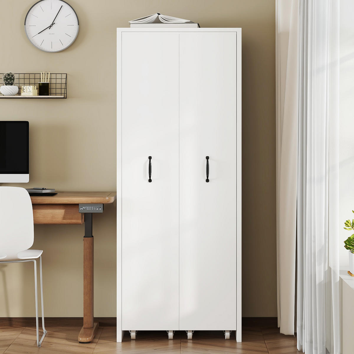 HIGHBOARD 51,5/41/158 cm in Weiß mit 8 offenen Fächern und Rollen - Weiß, Holzwerkstoff (51.5/158/41cm) - BEAOK