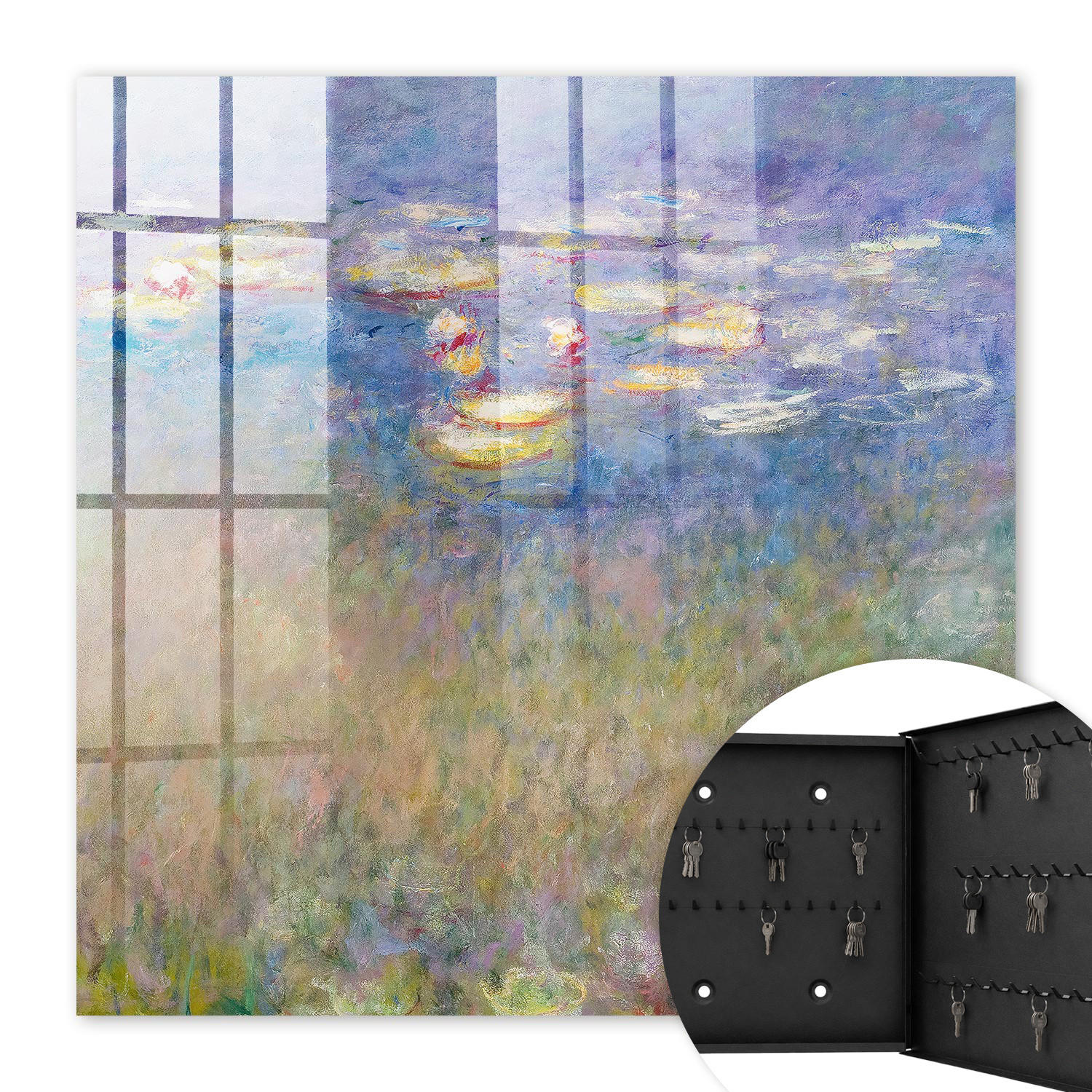 SCHLÜSSELBOX Schwarz 30x30 cm- Türöffnung nach rechts - Lilien Lilien - Lila, Metall (30/30/5cm) - TULUP