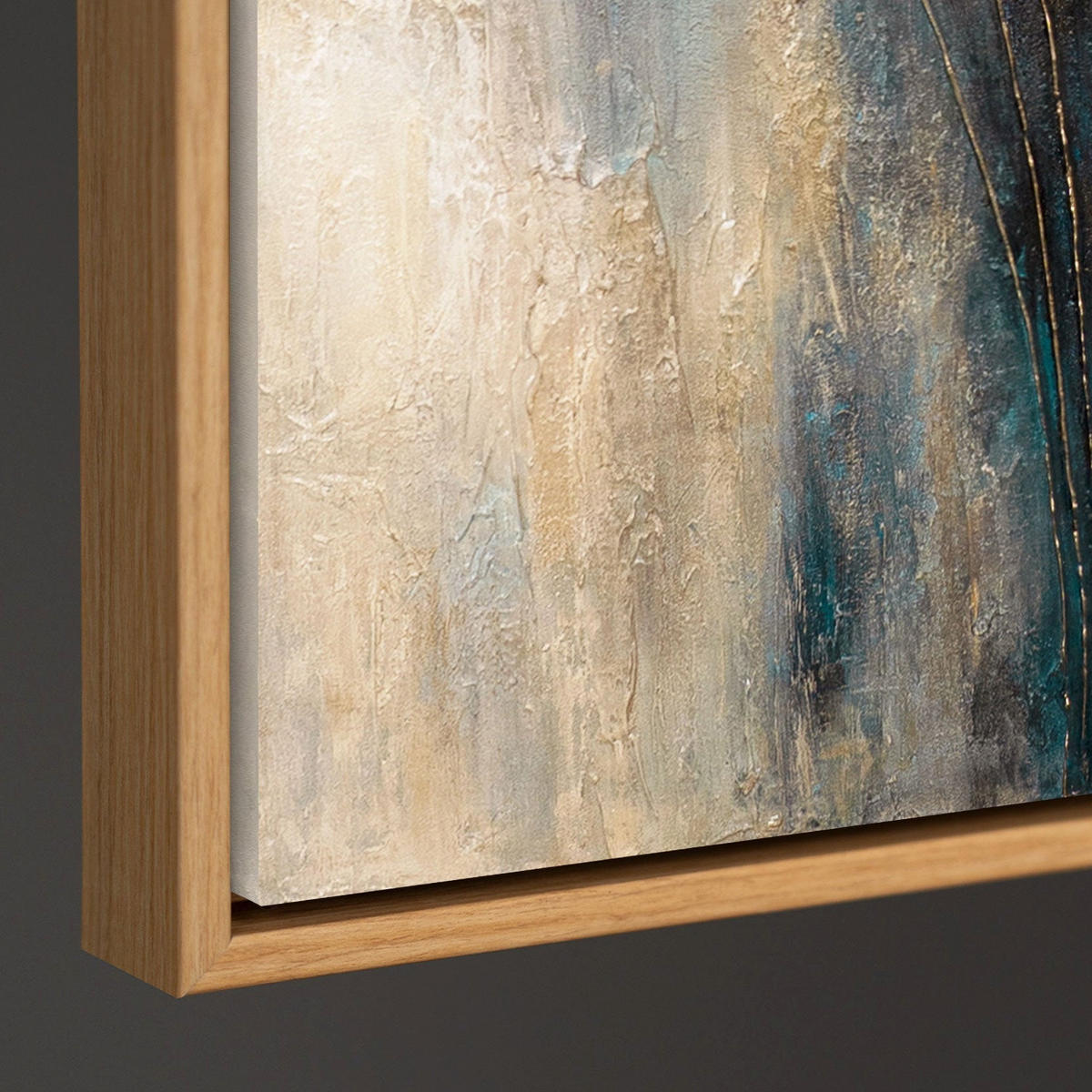 GEMÄLDE Wind und Gold Schattenfugenrahmen Eichefarben 140x100 cm - Eichefarben, Holz (140/100cm) - YS-art gallery