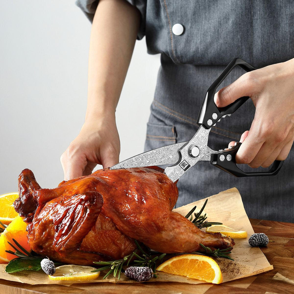 KÜCHENSCHERE DAMAST 23 cm - Silberfarben, Metall (23cm) - Zayiko