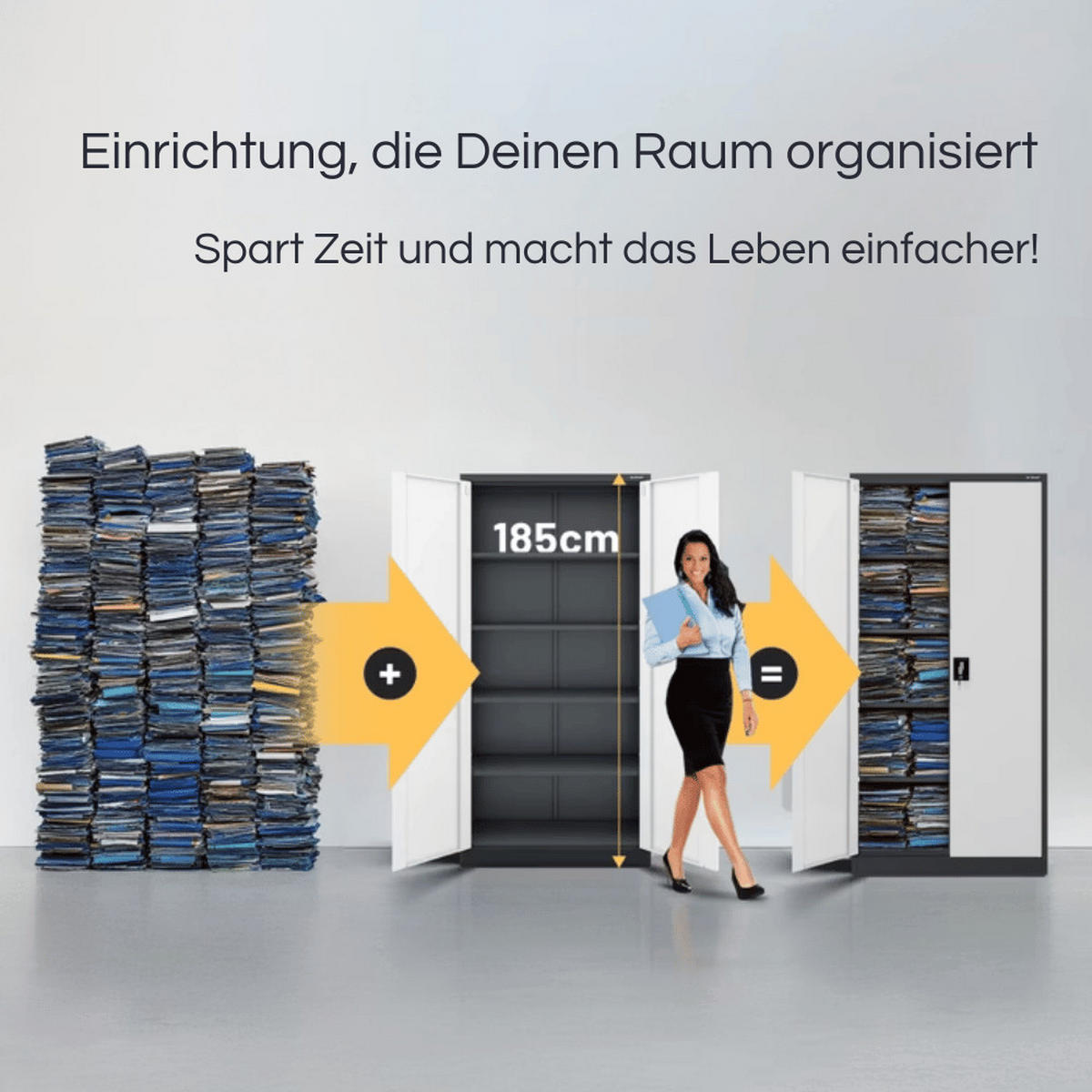 AKTENSCHRANK abschließbar KADO mit Flügeltüren 185x90x40cm Anthrazit-Weiß - Anthrazit, Metall (90/185/40cm) - DELUKE