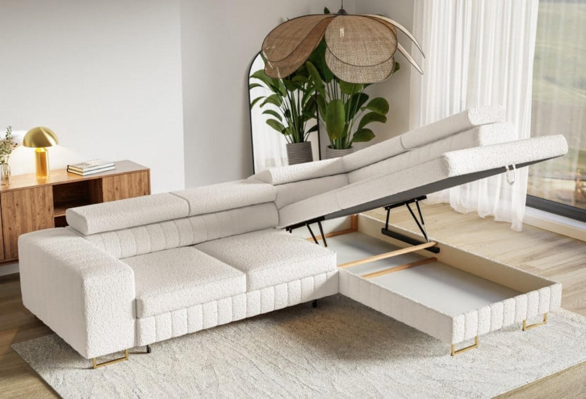 ECKSOFA MIlch Catch Me 01 Goldene Beine Rechts - Ecru/Weiß, Textil (203/274cm) - Sepro Meble
