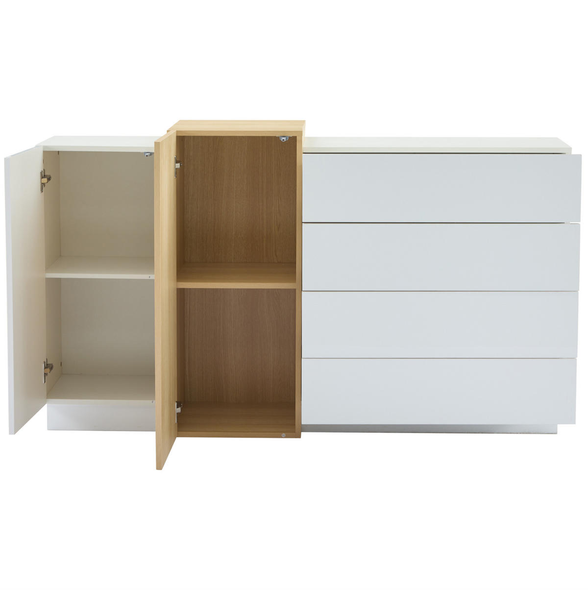 SIDEBOARD 140/35/76,5 cm in Weiß Hochglanz mit 4 Schubladen & 2 Türen - Weiß, Holzwerkstoff (140/76.5/35cm) - BEAOK