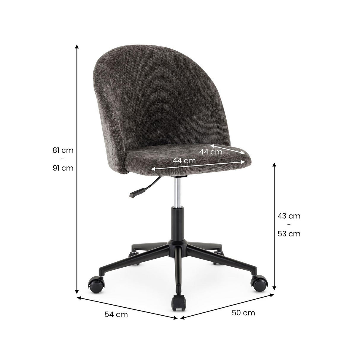 BÜRODREHSTUHL YENGA anthrazit - Anthrazit, Textil (50/81/54cm) - IDIMEX