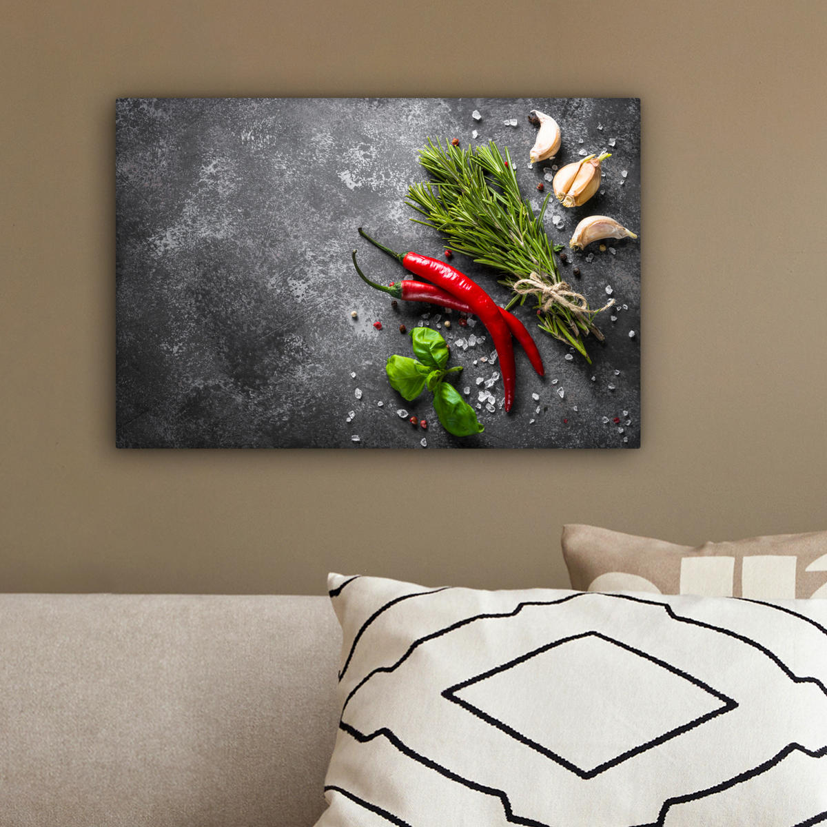 LEINWANDBILD Pfeffer - Kräuter - Gewürze - Beton 30x20 cm - Dunkelgrau, Textil (30/20cm) - MuchoWow