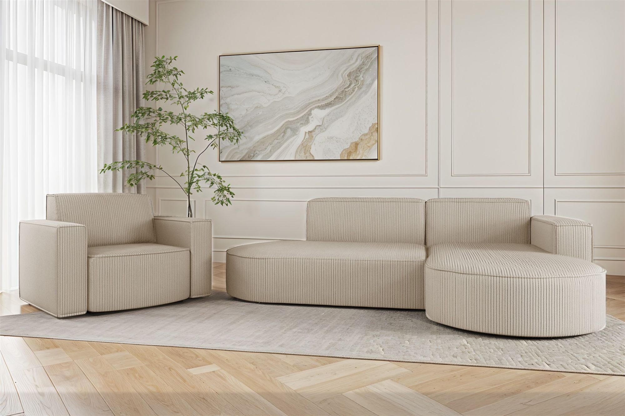 SOFASET Palma In Scala - Beige, Holzwerkstoff/Textil (236/78/165cm) - Fun Möbel