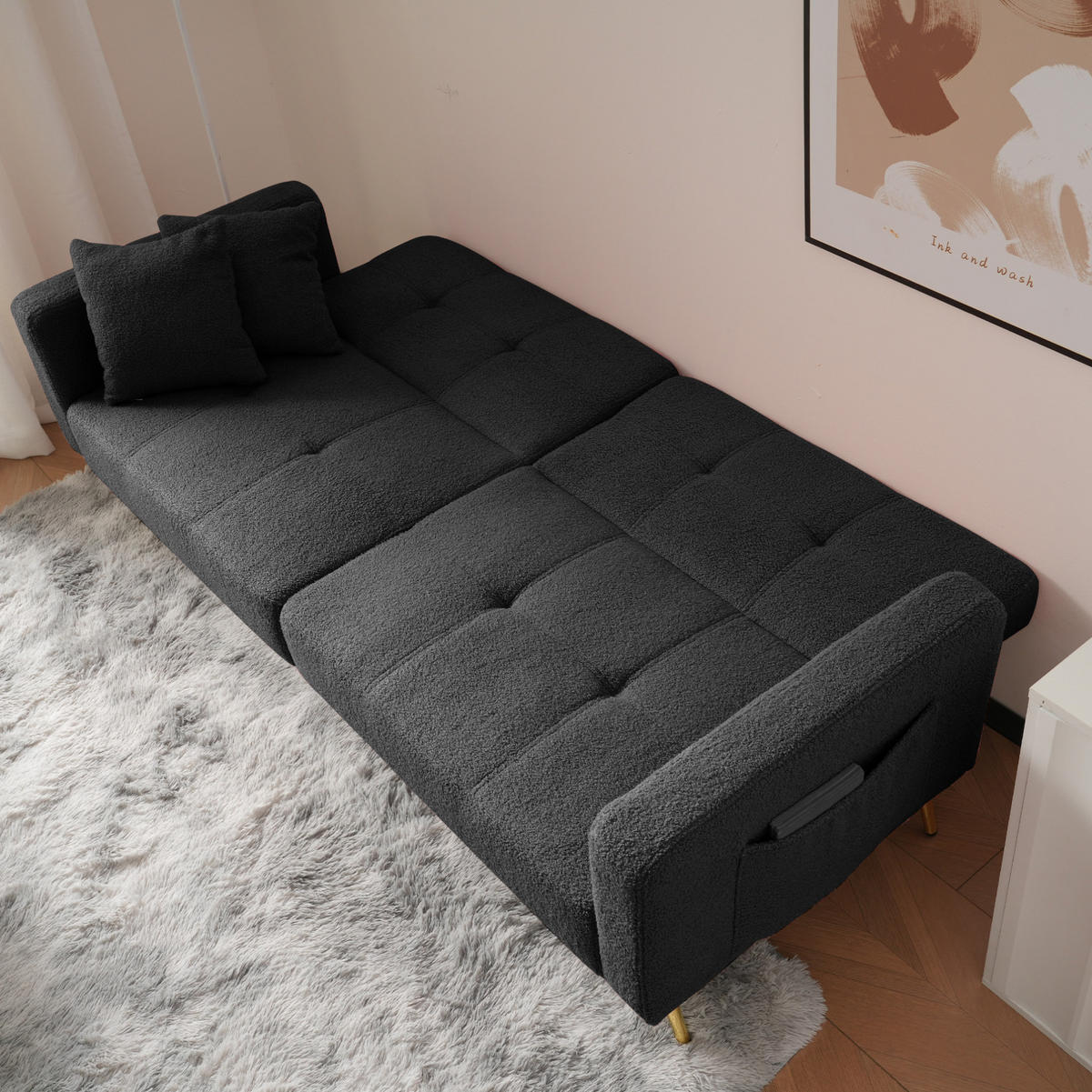 SCHLAFSOFA Lammwollstoff mit verstellbarer Rückenlehne und Seitentaschen Antikgrau 175/64/72 cm - Grau, Textil (64/72/175cm) - Redom
