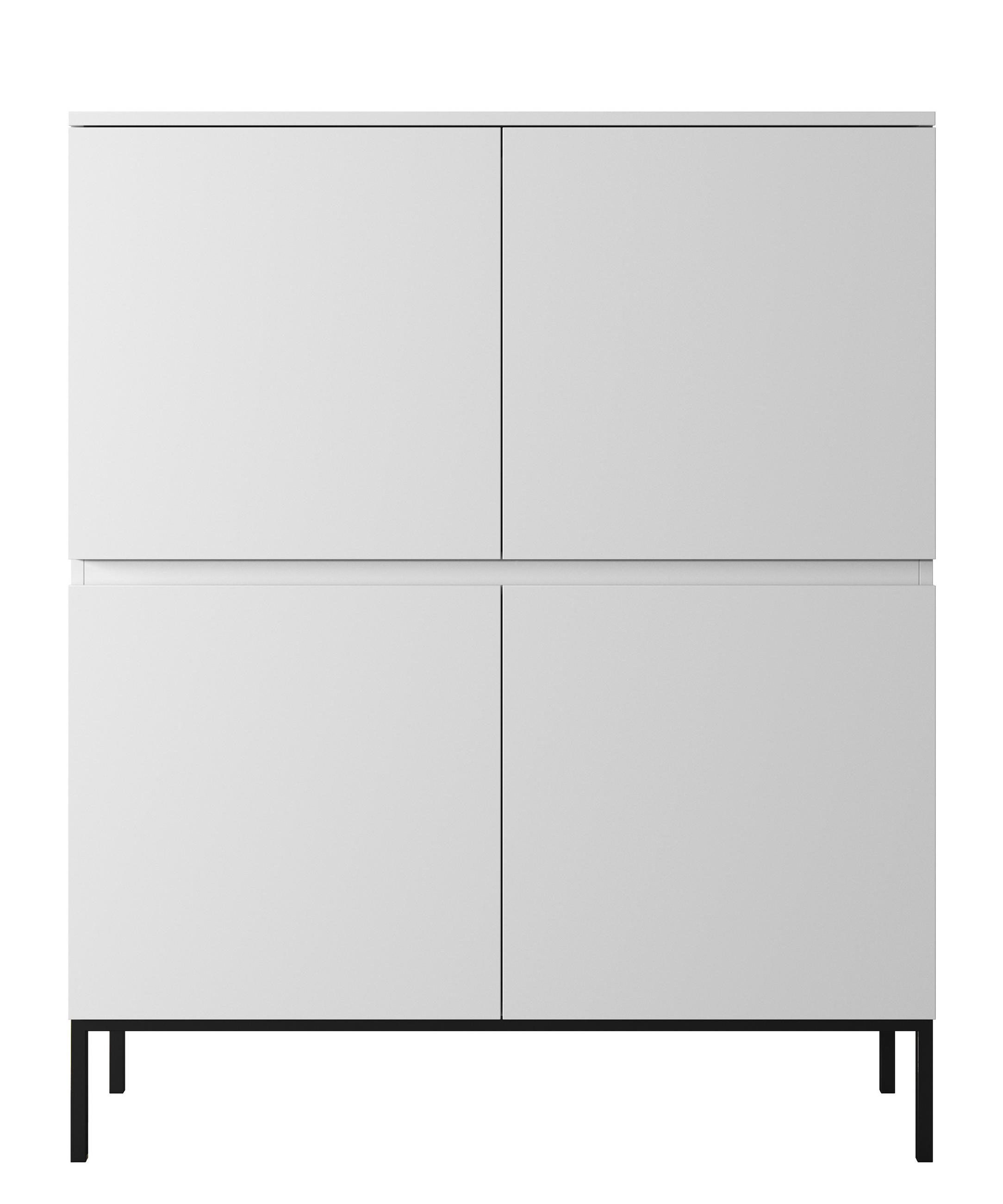 HIGHBOARD Bemmi Weiß mit schwarzen Beinen Hochkommode 4-türig 100 cm - Schwarz/Weiß, Holzwerkstoff/Metall (100/122/35cm) - Selsey