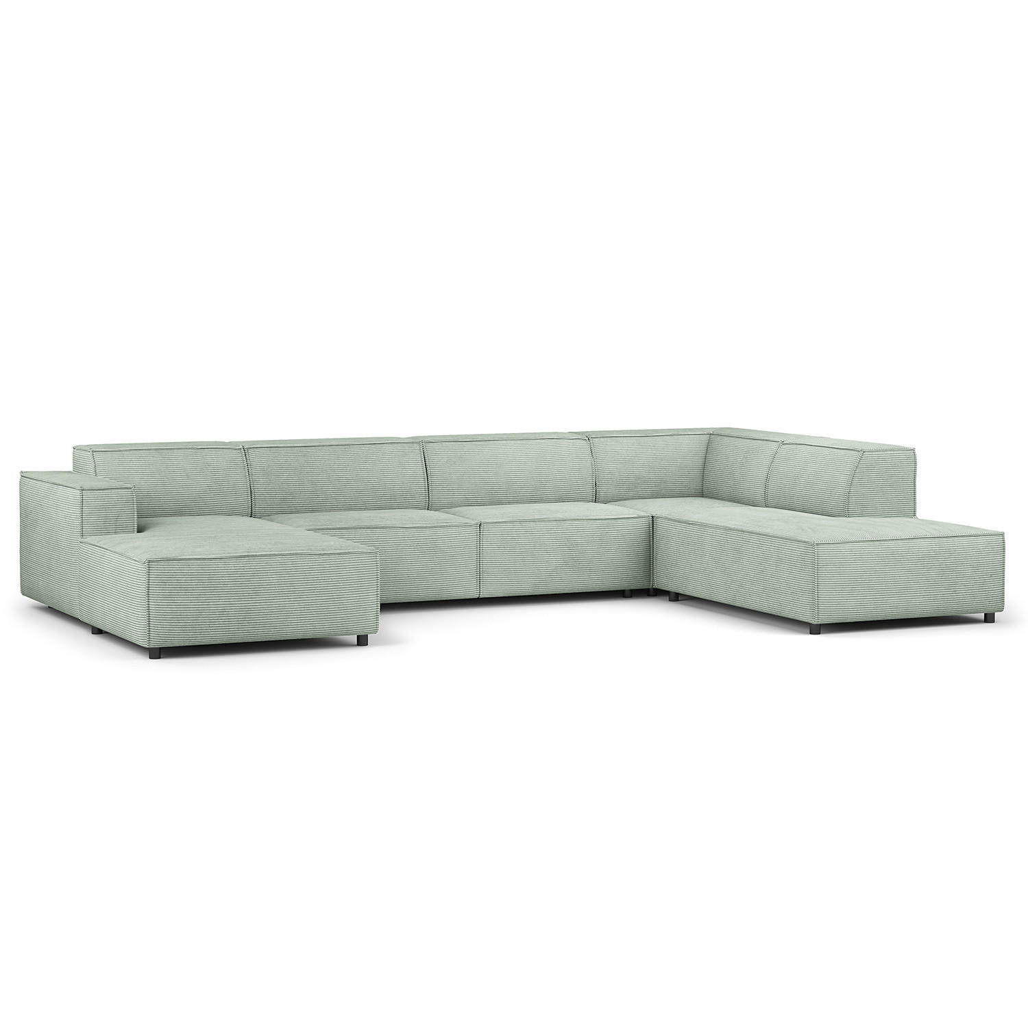 WOHNLANDSCHAFT mit Longchair & Ottomane - Schwarz/Mintgrün, Kunststoff/Textil (369/70/234cm) - home24