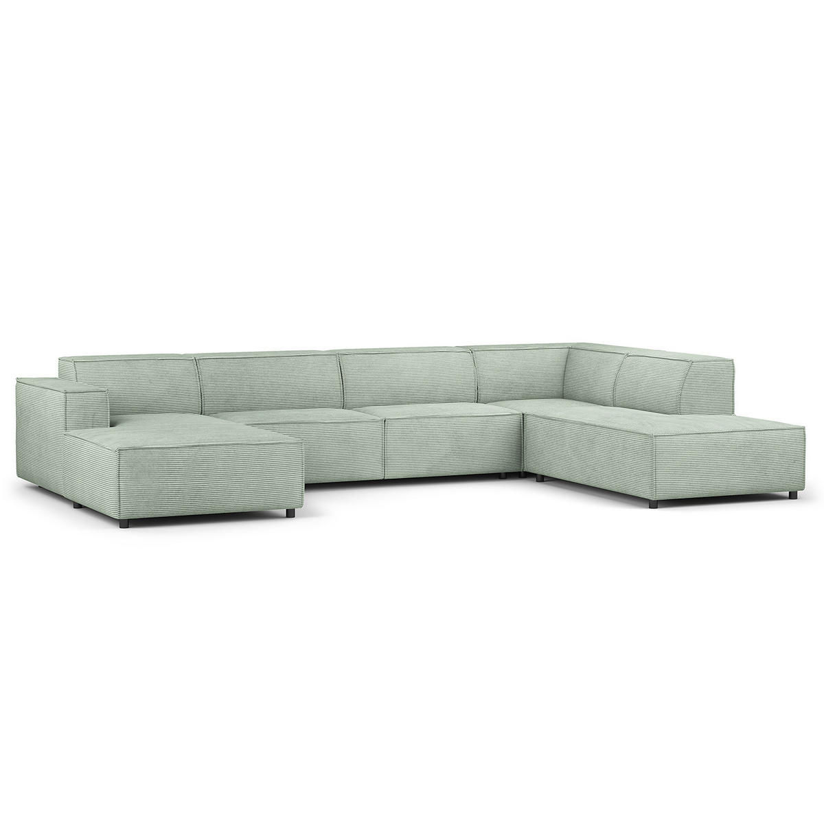 WOHNLANDSCHAFT mit Longchair & Ottomane - Schwarz/Mintgrün, Kunststoff/Textil (369/70/234cm) - home24