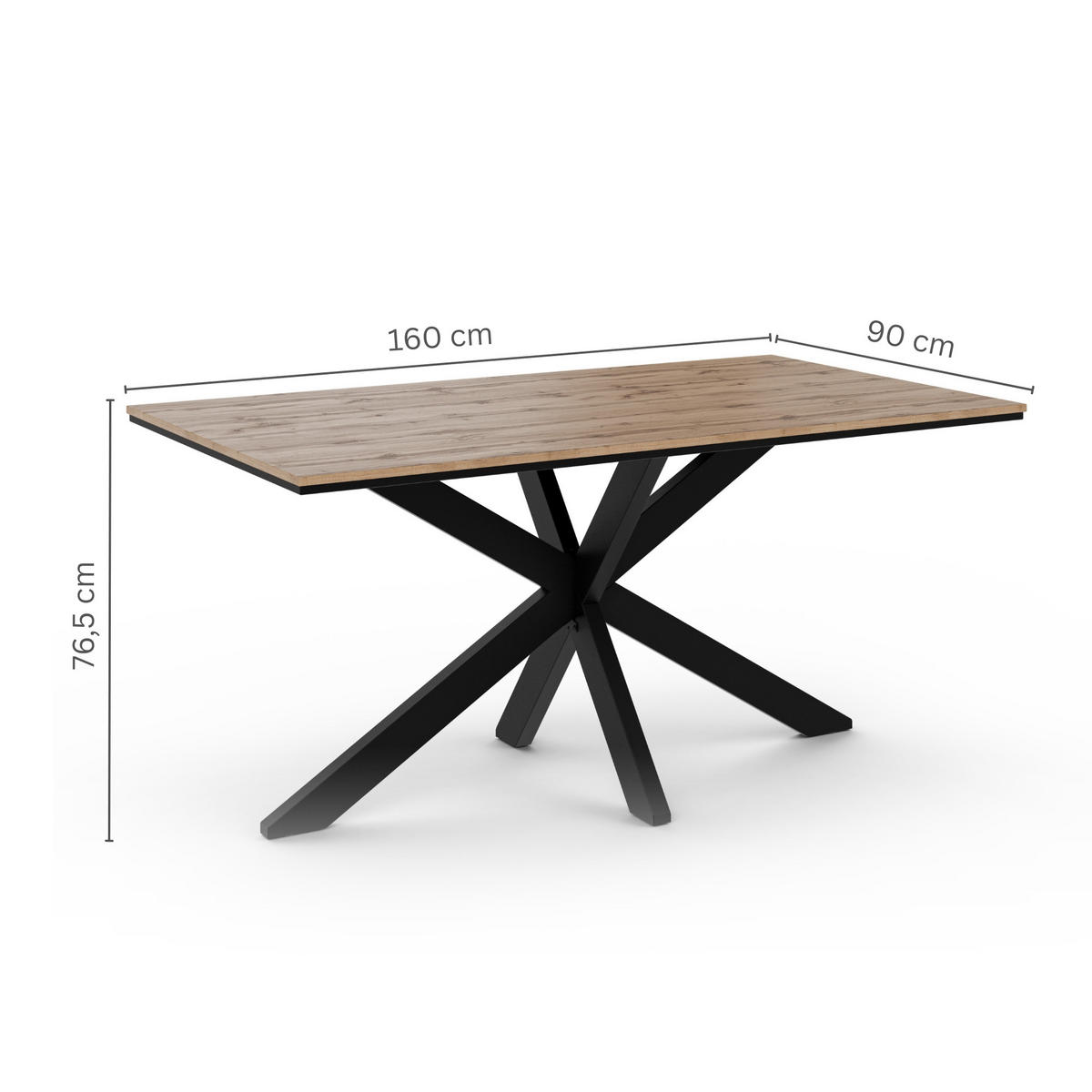 ESSTISCH Wotan Eiche Holzoptik 160x90 cm - Eiche Wotan/Schwarz, Holzwerkstoff (160/90/76.5cm) - PROSPERO