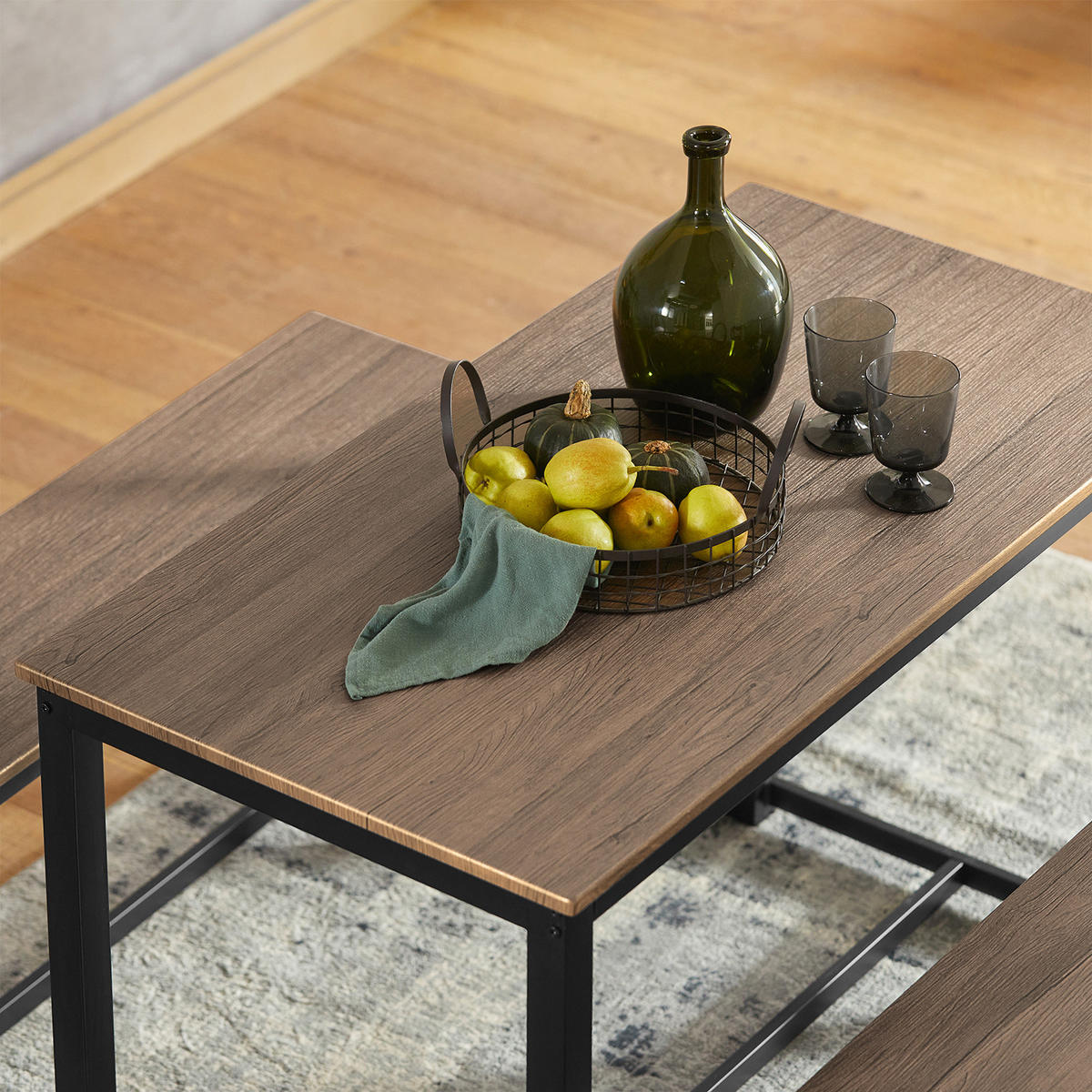 ESSTISCH + 2 x SITZBÄNKE - Braun, Holzwerkstoff/Metall (110/74/58cm) - SoBuy