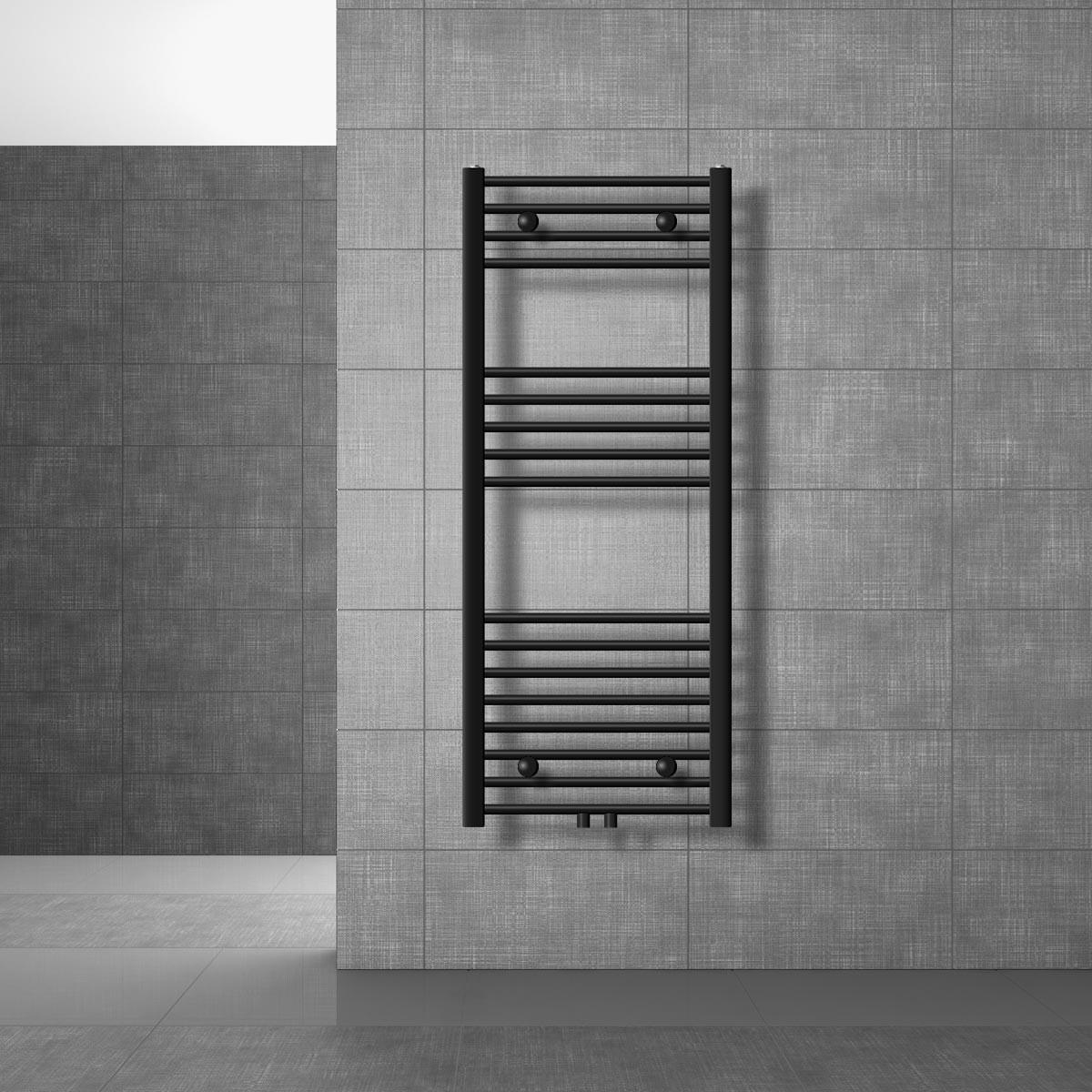 BADHEIZKÖRPER Sahara 500x1200 mm Schwarz gerade mit Ventil Eckform - Schwarz, Metall (50/120/3cm) - LuxeBath