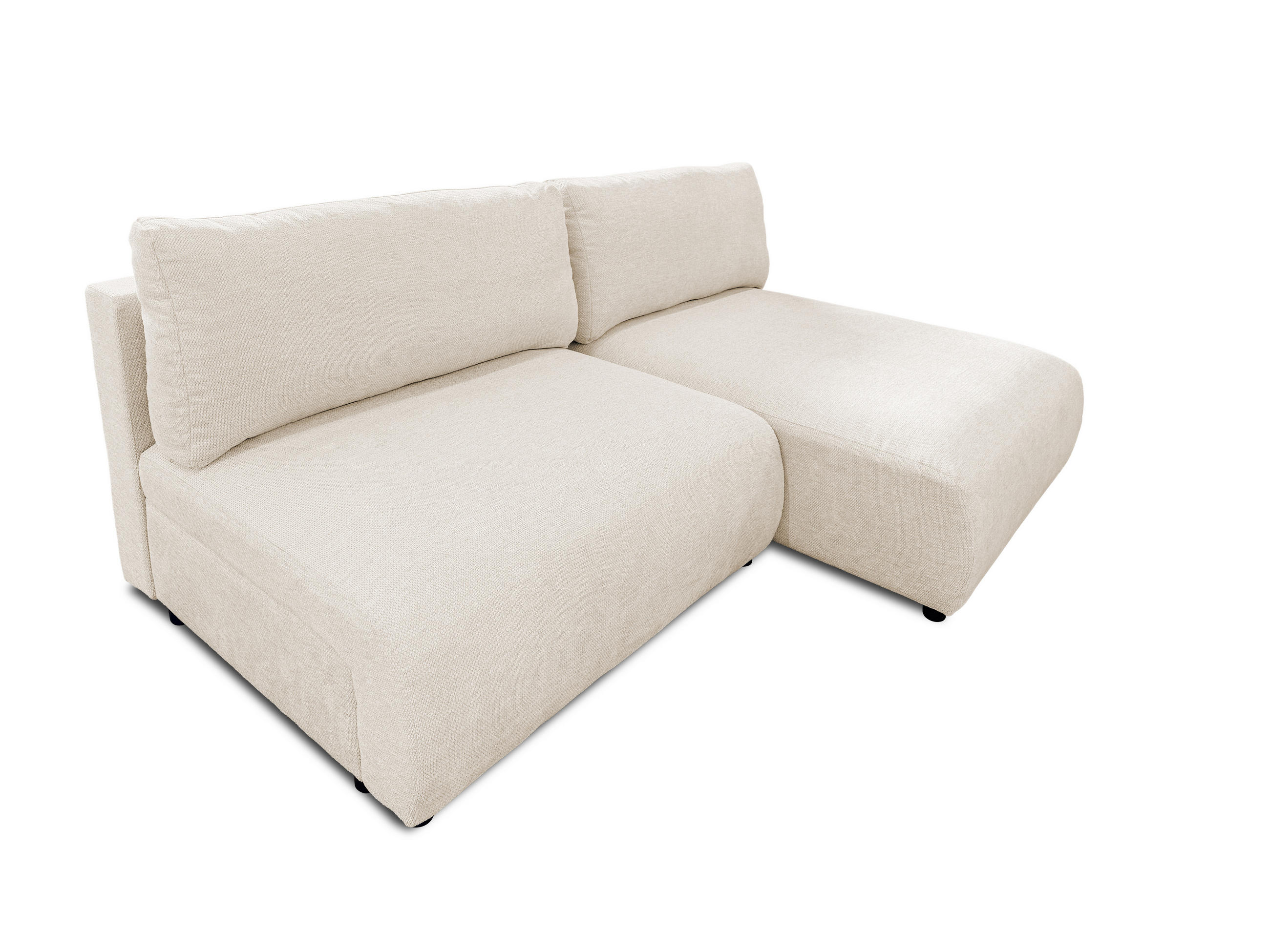 ECKSOFA Sora mit Schlaffunktion, Bettkasten und extra tiefer Komfortzone aus hochwertigem Hellbeige Strukturstoff - Beige/Schwarz, Holz/Kunststoff (200/140cm) - S-Style