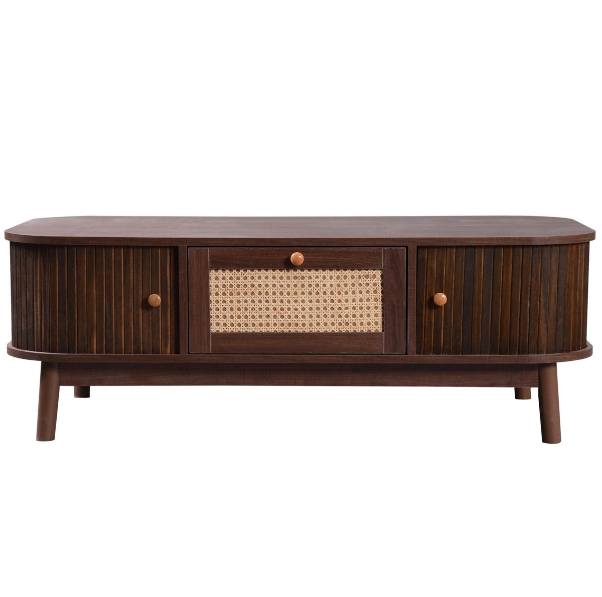 COUCHTISCH mit Schubladen und Schiebetüren 110 x 55 cm MDF Natural - Braun, Holz (110/55/38.5cm) - Meubliv