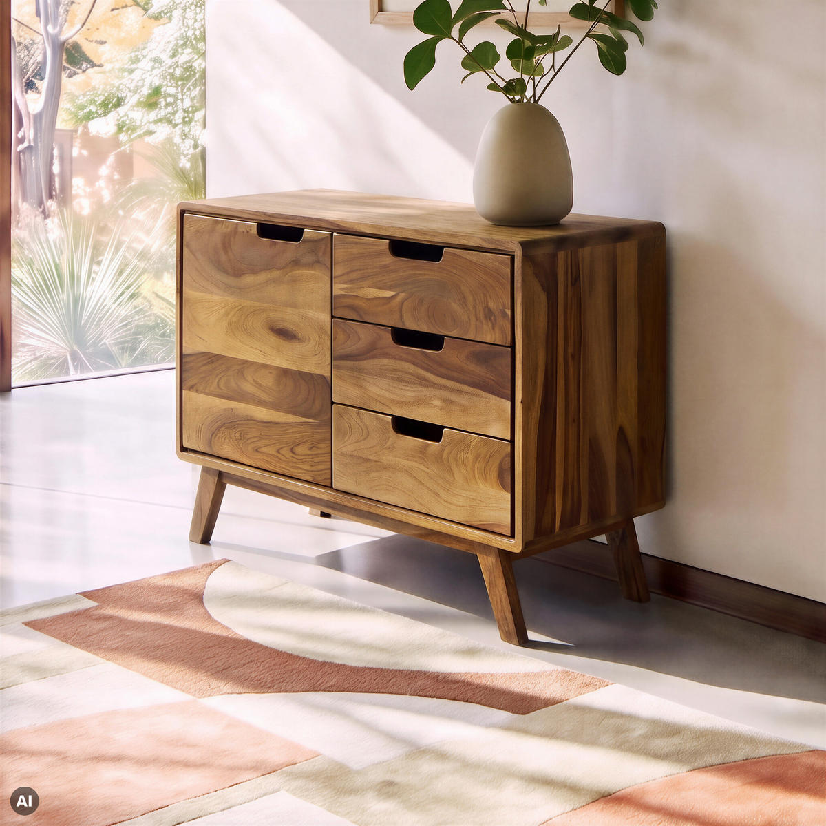 KOMMODE Sheesham 90x40x65 natur sandgestrahlt lackiert MALMÖ 2 #204 - Naturfarben, Holz (90/65/40cm) - Massivmoebel24