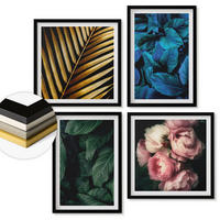WANDBILDER 4er-Set - 50x50 cm & 40x60 cm Schwarzer Rahmen - Blätter und Blüten in verschiedenen Farben - Schwarz, Kunststoff (50/50cm) - ArtPrintCave