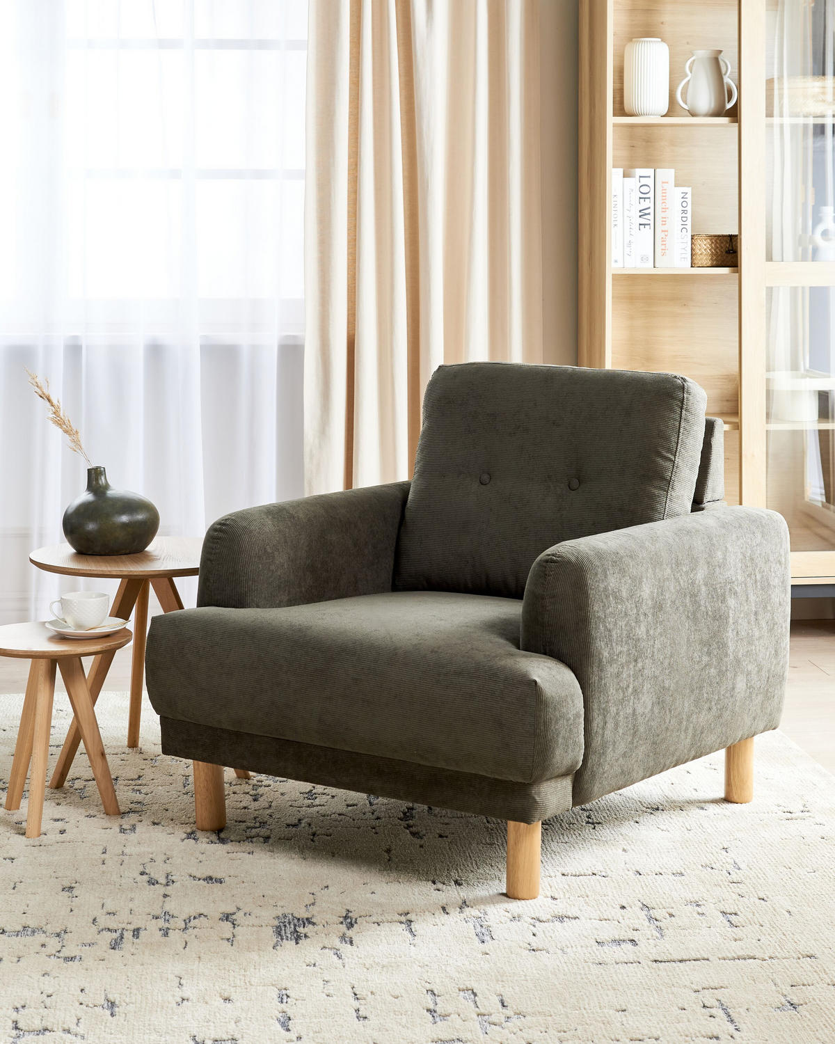 SESSEL Dunkelgrün Tuve - Hellbraun/Grün, Textil (88/85/90cm) - Beliani