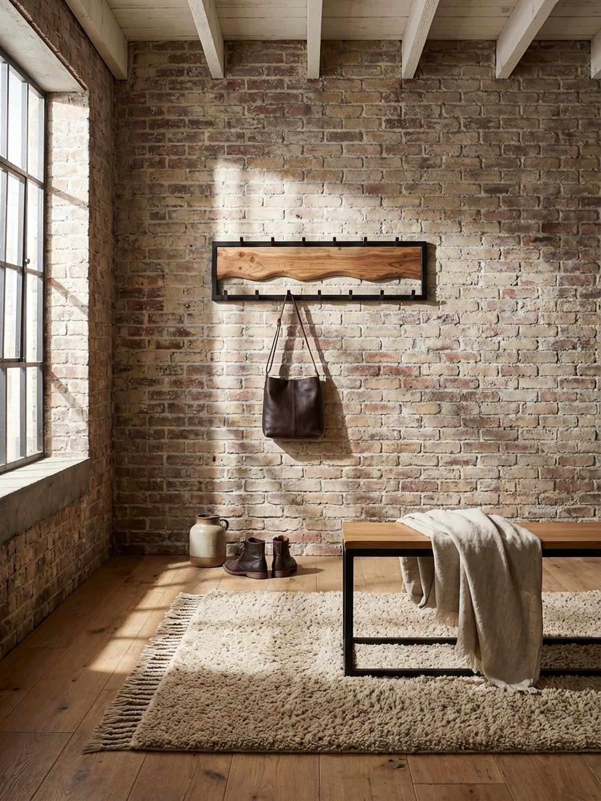 WANDGARDEROBE Akazie Massivholz Metall Modern 80x20x8 cm mit Wellenmuster - Akaziefarben, Holz (80/20/8cm) - KADIMA DESIGN