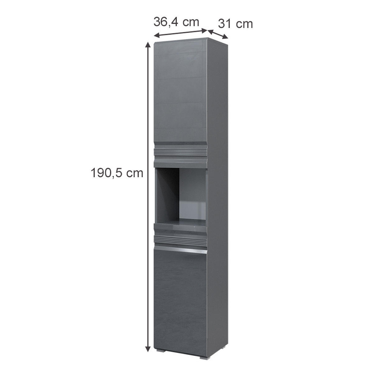 BADSCHRANK Fredd Anthrazit 36.4 x 190.5 cm - Anthrazit, Holzwerkstoff (36.4/190.5/31cm) - Vicco