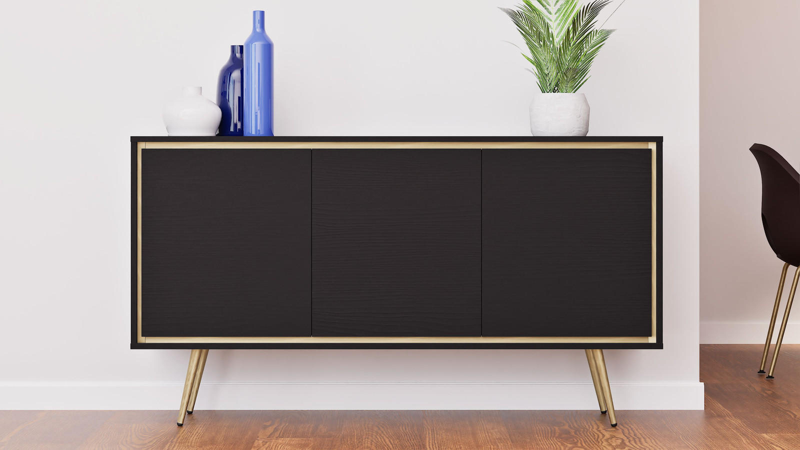 KOMMODE Tori 150 cm Black Graphite - Goldfarben/Schwarz, Holzwerkstoff/Metall (150/80/40cm) - Ravio