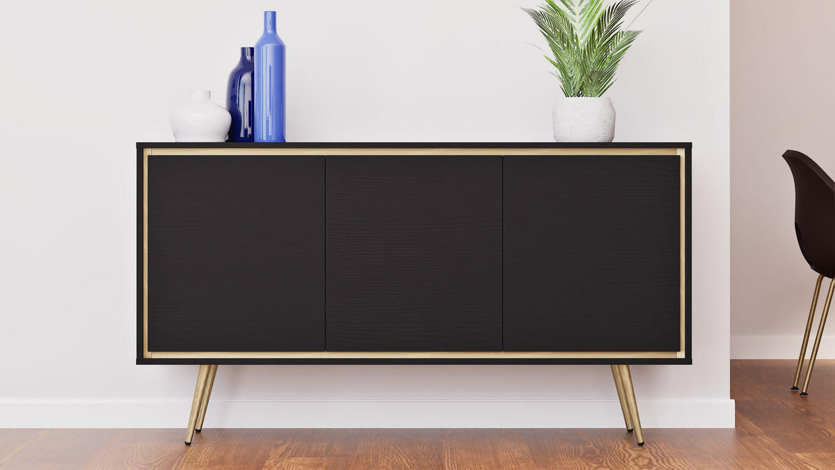 KOMMODE Tori 150 cm Black Graphite - Goldfarben/Schwarz, Holzwerkstoff/Metall (150/80/40cm) - Ravio