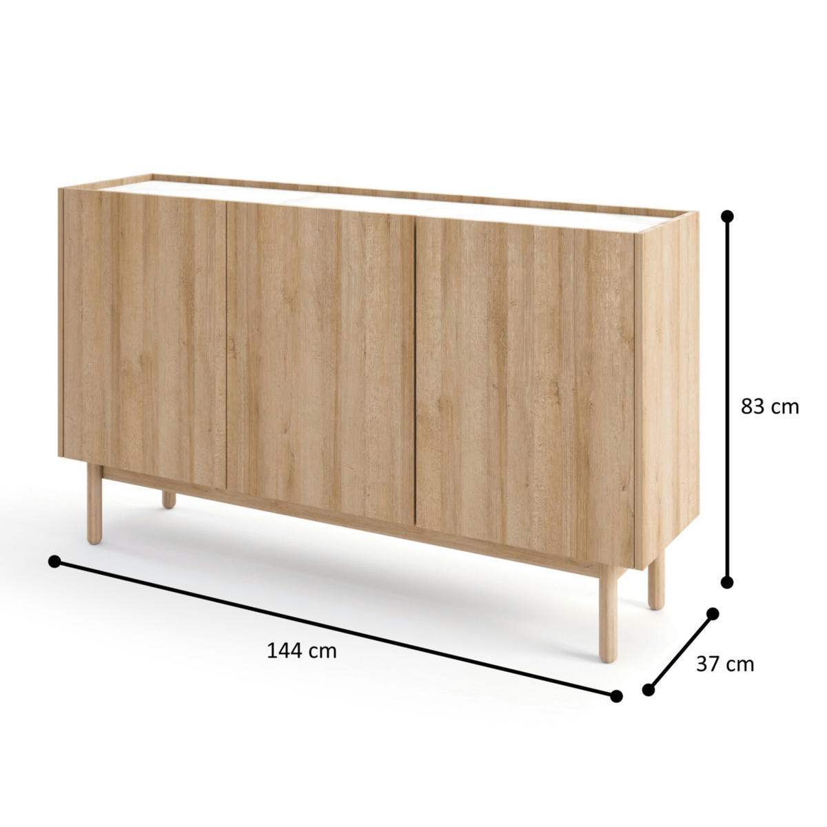 SIDEBOARD REVELSTOKE KOM2-3D Holzbeine Eiche - Eichefarben, Holz/Holzwerkstoff (144/83/37cm) - Komodee