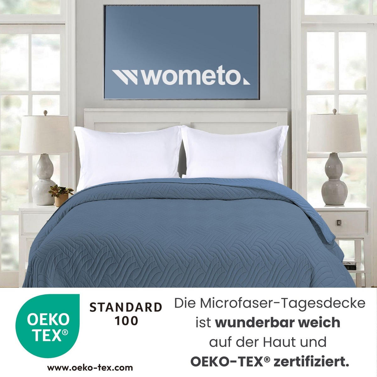 TAGESDECKE Wende-Design blau 170/210 cm Duo-Color - Blau, Textil (170/210cm) - wometo